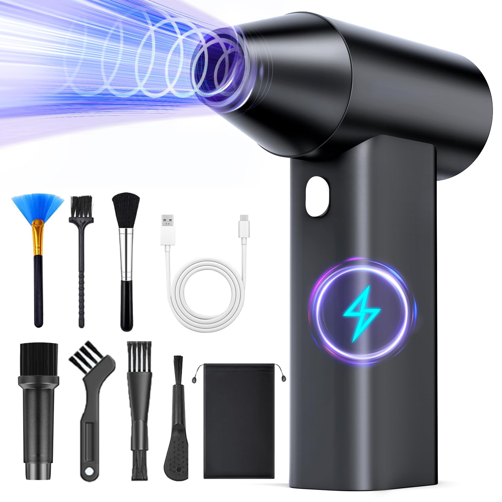 Compressed Air Duster- Mini Blower 3-SpeedAdjustable High-Speed Aluminum Alloy HairDryer,150000RPMElectric Air Duster Blower with Flashlight