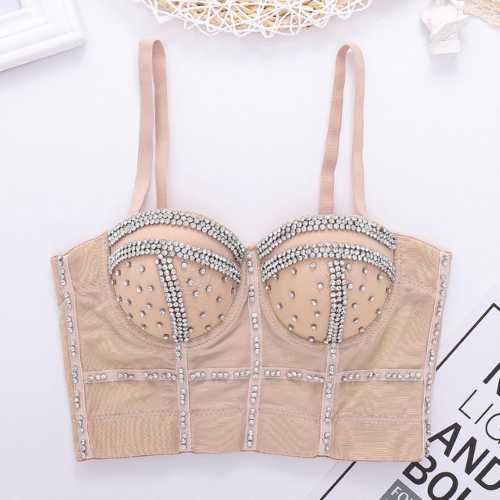 YOND Primavera Verano Tops de Mujer Lentejuelas Diamante Fiesta Tank Top Shaper Wedding Bra Mujer Ropa y2k Chaleco Damas Corsé-20-piel, CN M-36