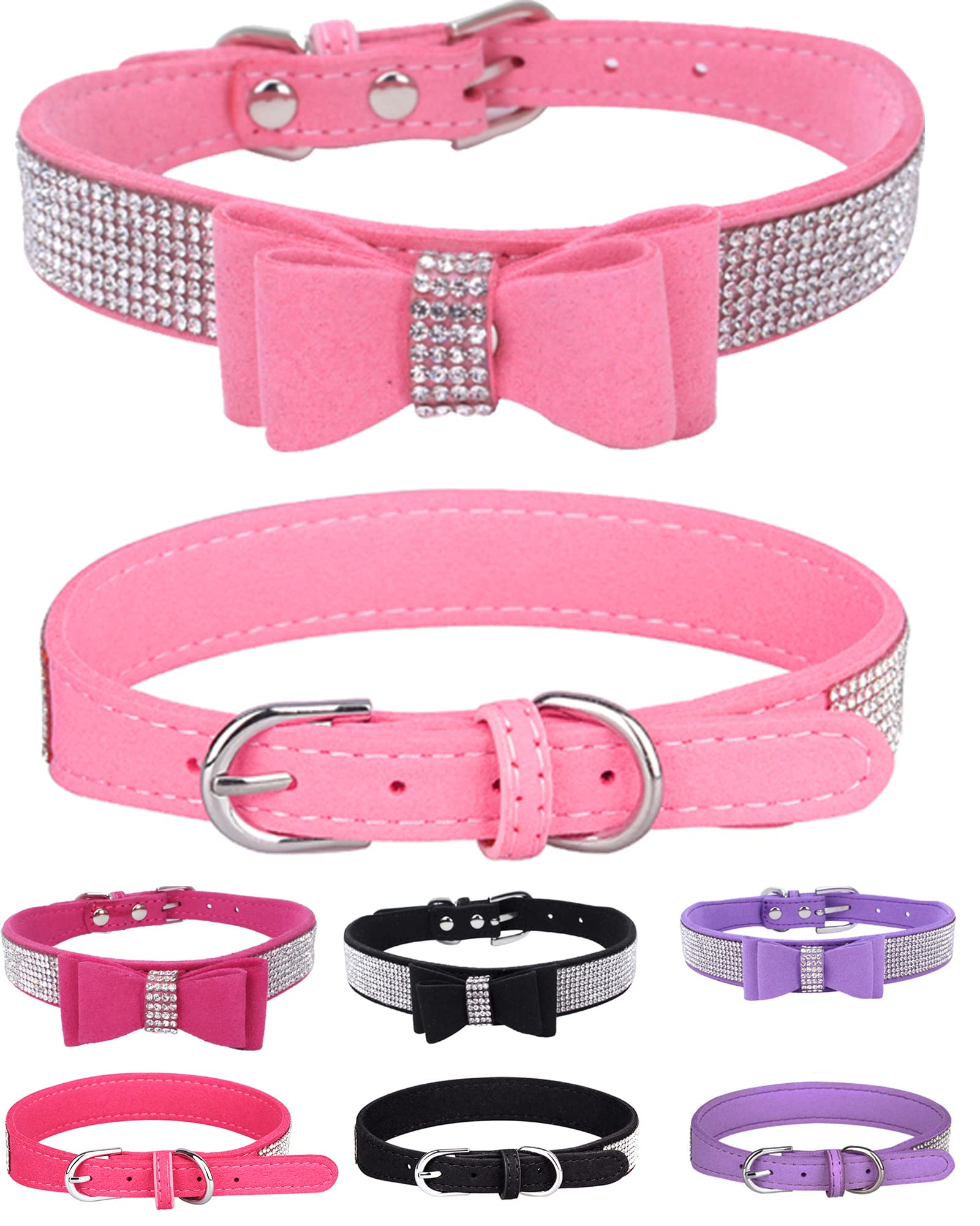 Bling Dog Collar for Small Medium Large Dogs, Crown Rhinestone Dog Collars for Girl and boy Dog, Diamond Puppy Collars, Adjustable Leather Suede SOFE