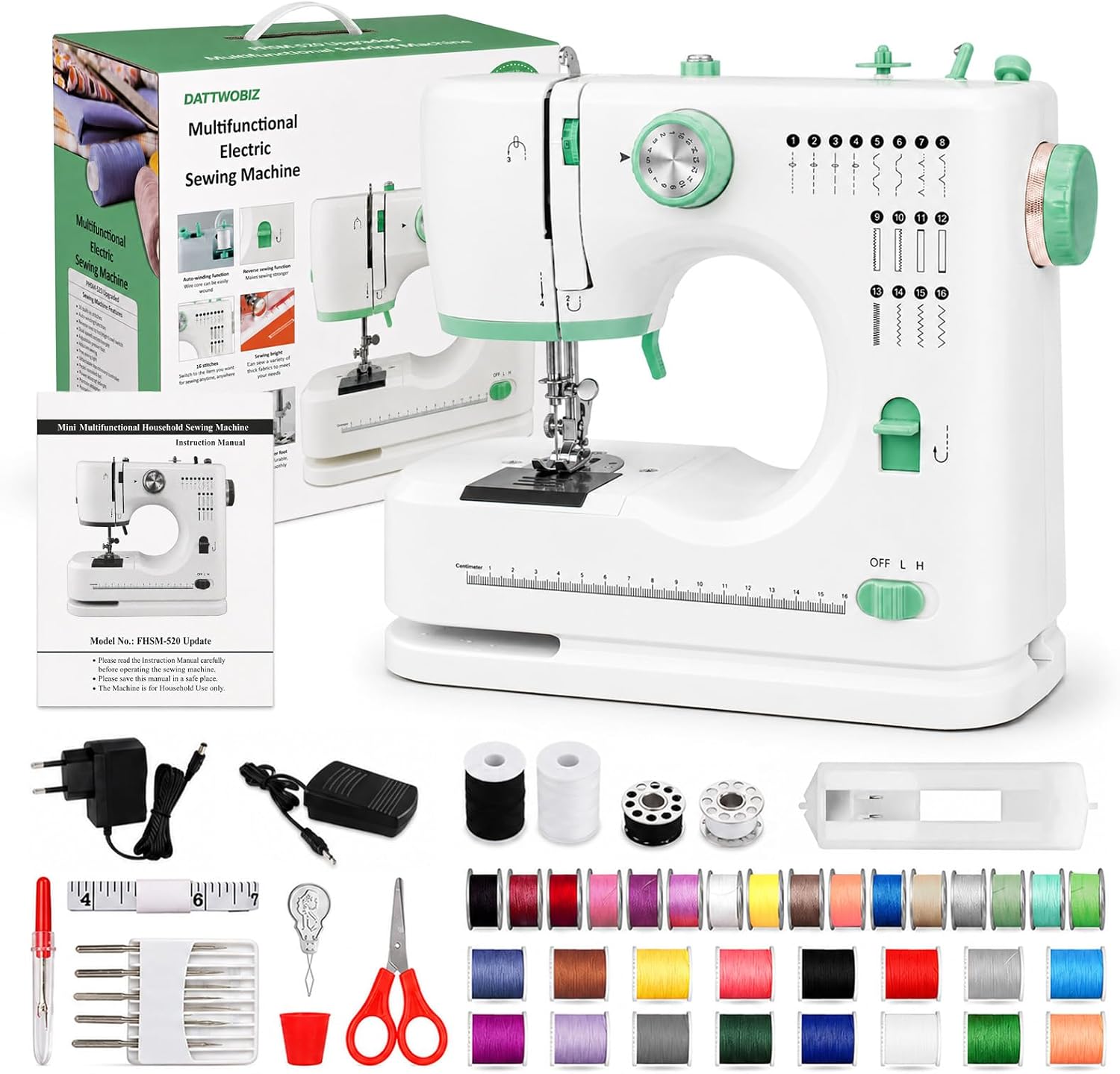 for Beginners, Portable Electric Sewing Machine with 16 Built-in Stitches, Foot Pedal & Hand Switch, Mini T Stitching Machine for Mending, Hemming, DIY Crafts, Sleeves & Buttonholes (White)