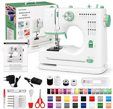for Beginners, Portable Electric Sewing Machine with 16 Built-in Stitches, Foot Pedal & Hand Switch, Mini T Stitching Machine for Mending, Hemming, DIY Crafts, Sleeves & Buttonholes (White)