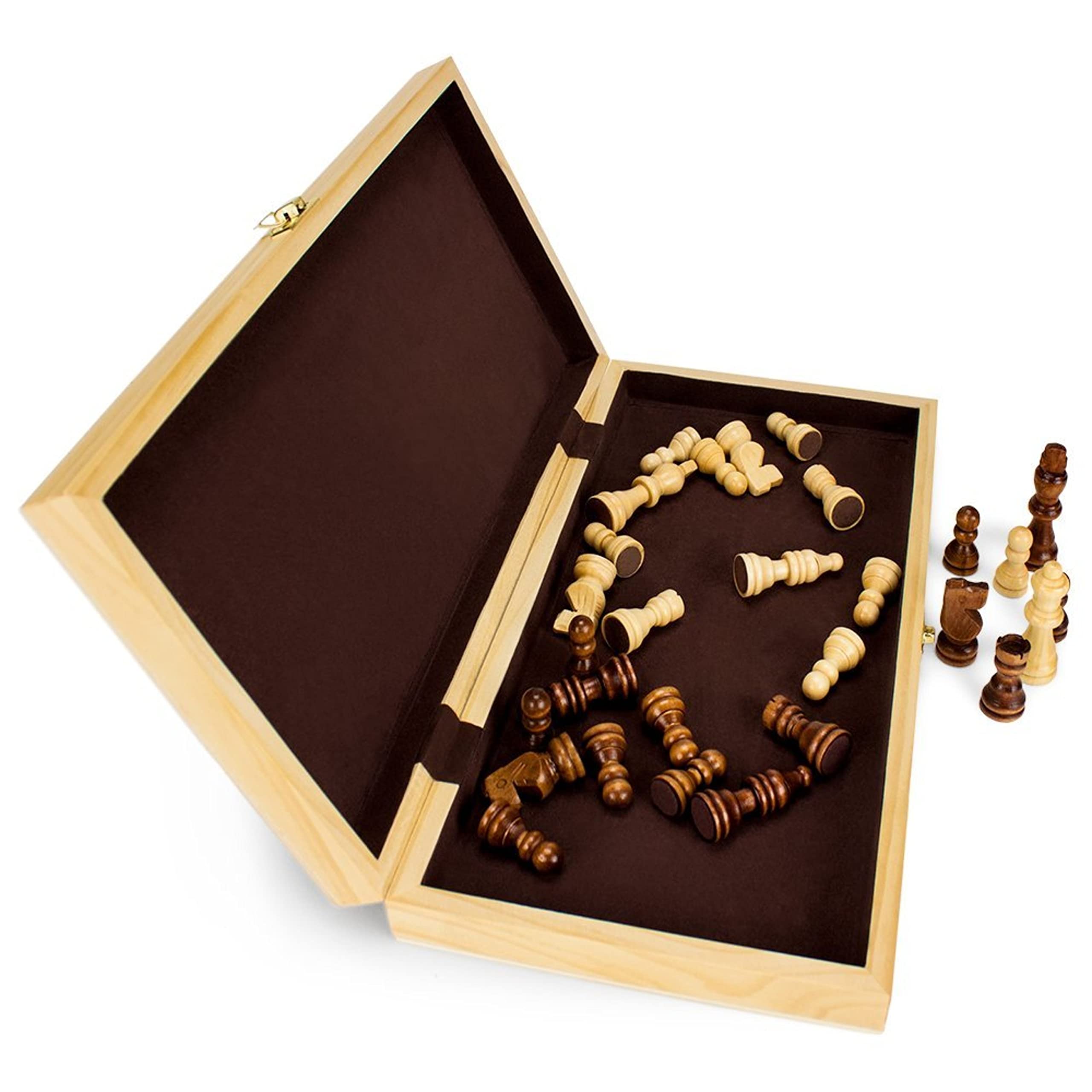 Brybelly Natural Wooden Folding Chess Game with Staunton Wood Carved Pieces, 14-calowy
