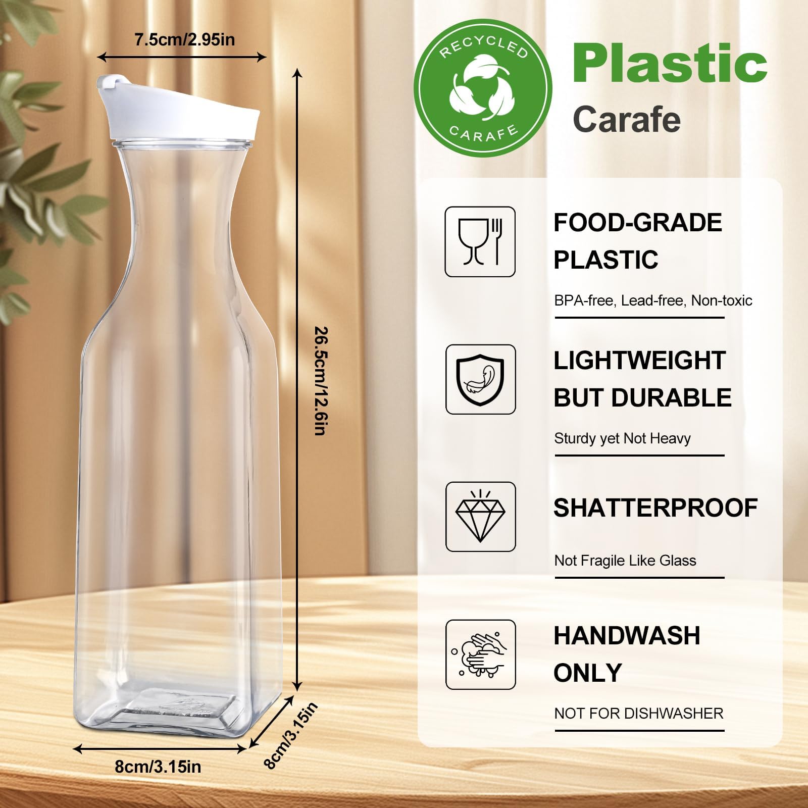 Set di 8 caraffe in plastica con coperchio, caraffe da 1 litro per bar mimosa, contenitori per succhi di frutta, bottiglia d'acqua, contenitore per latte, contenitori trasparenti per bevande per