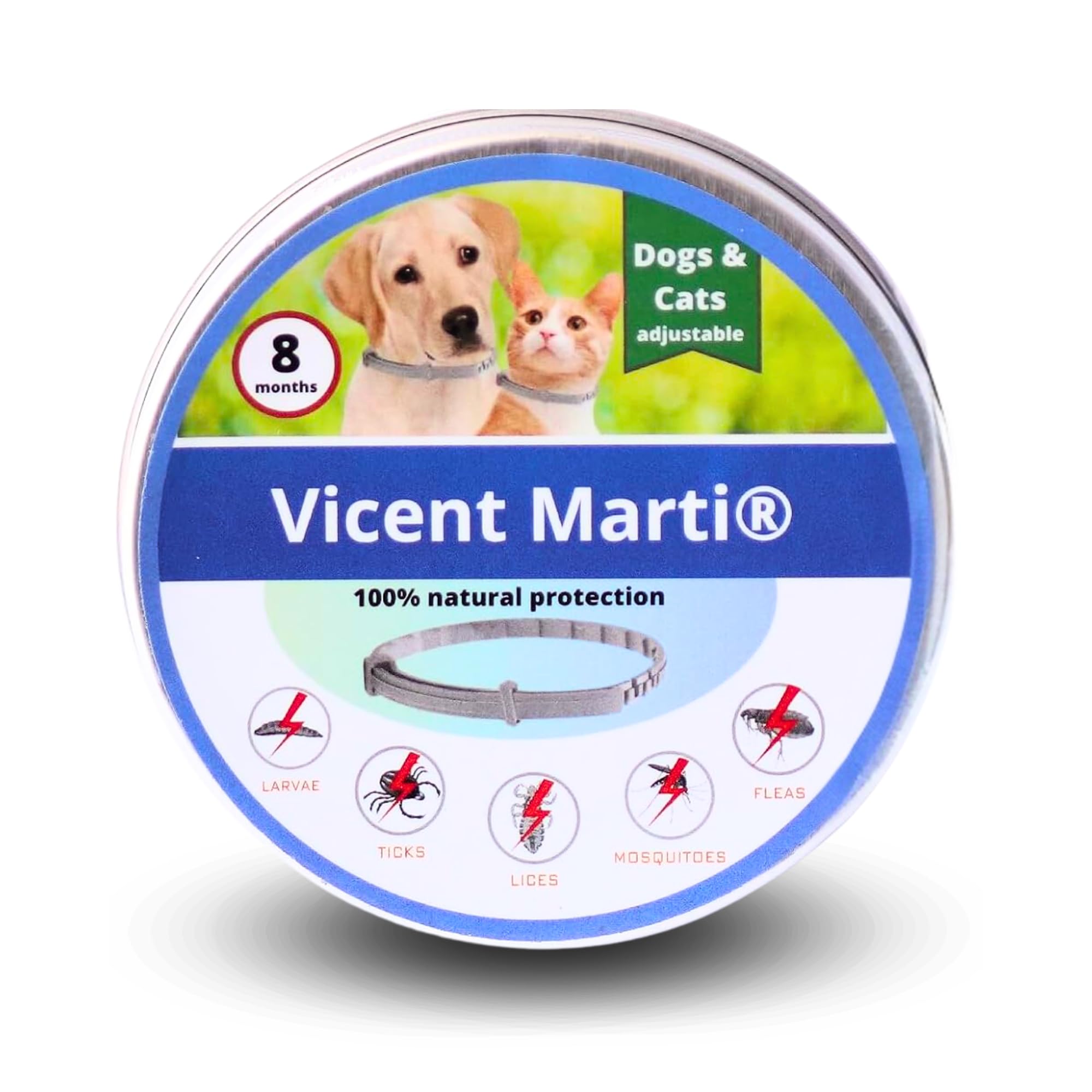 Collar antiparasitario Perros, antipulgas 8 Meses de protección, Impermeable. Desparasitante ecológico con Aceite de neem y citronella. Collar Perros Grandes Ajustable
