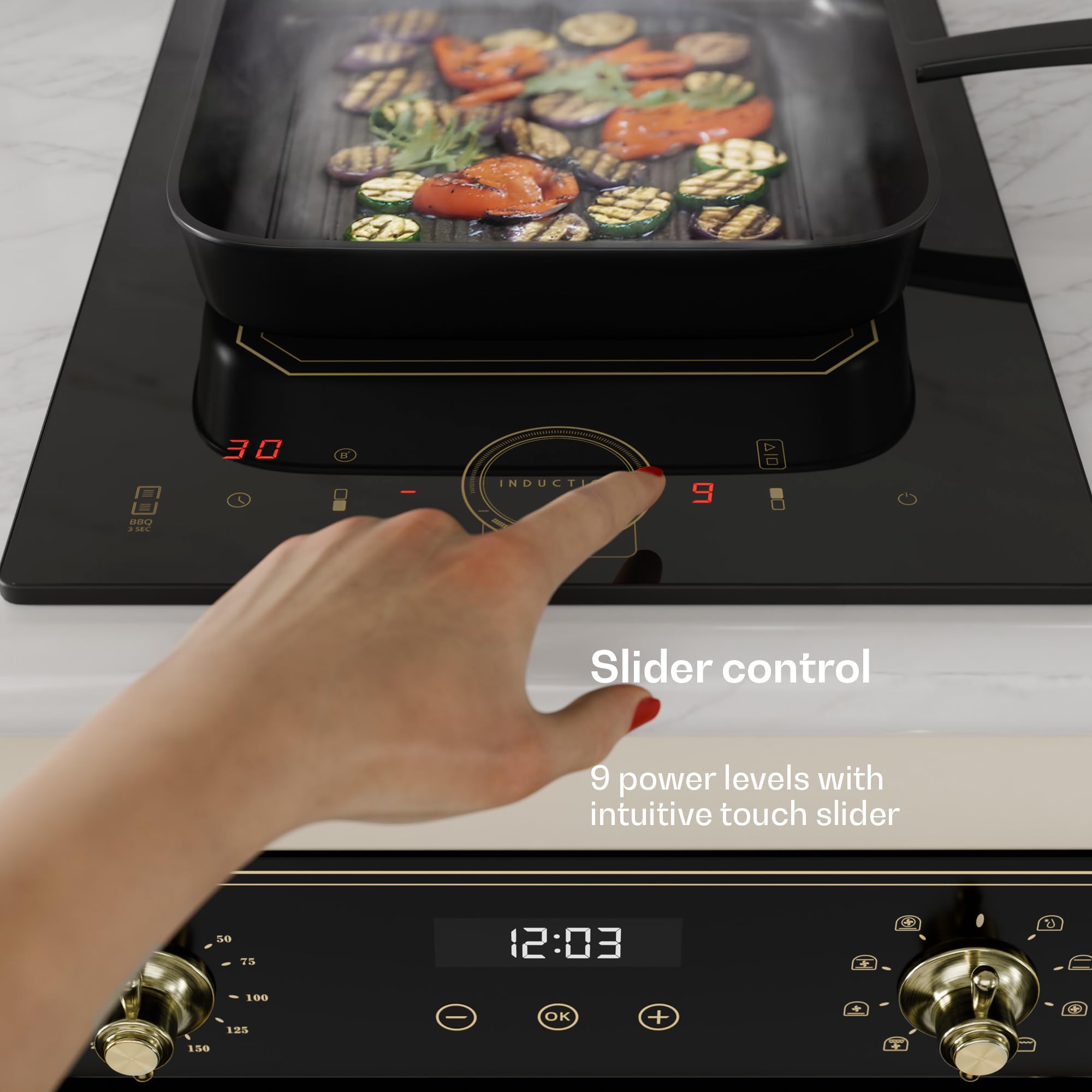 Klarstein Płyta indukcyjna 2-ogniowa, Vitroceramica 3500 w x 2 Płyty biurkowe z inteligentną kontrolą dotykową, Cyfrowy wyświetlacz i funkcja z zegarem, kuchenki indukcyjne elektryczne 240V