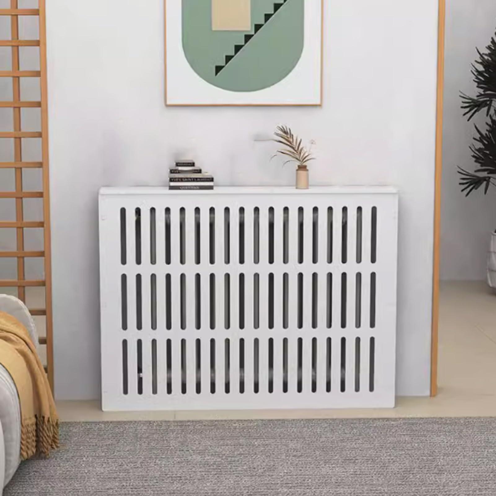 Cubierta de radiador con estante de parrilla con rejilla, armario de calefacción de MDF para el hogar, sala de estar, dormitorio, protege tuberías y decora espacios