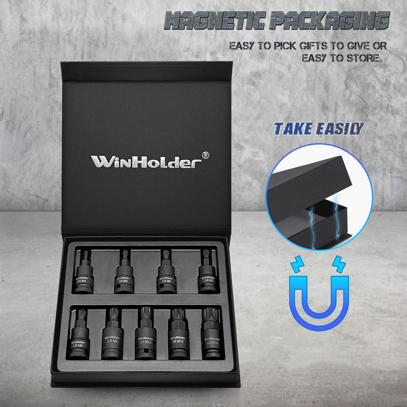 WinHolder 3/8" Drive Impact Hex Torx Spline Bit Socket Short Reach Allen Star Hand Tool Kit (9PCS Impact Spline Bit Sockets Set) - Image 4