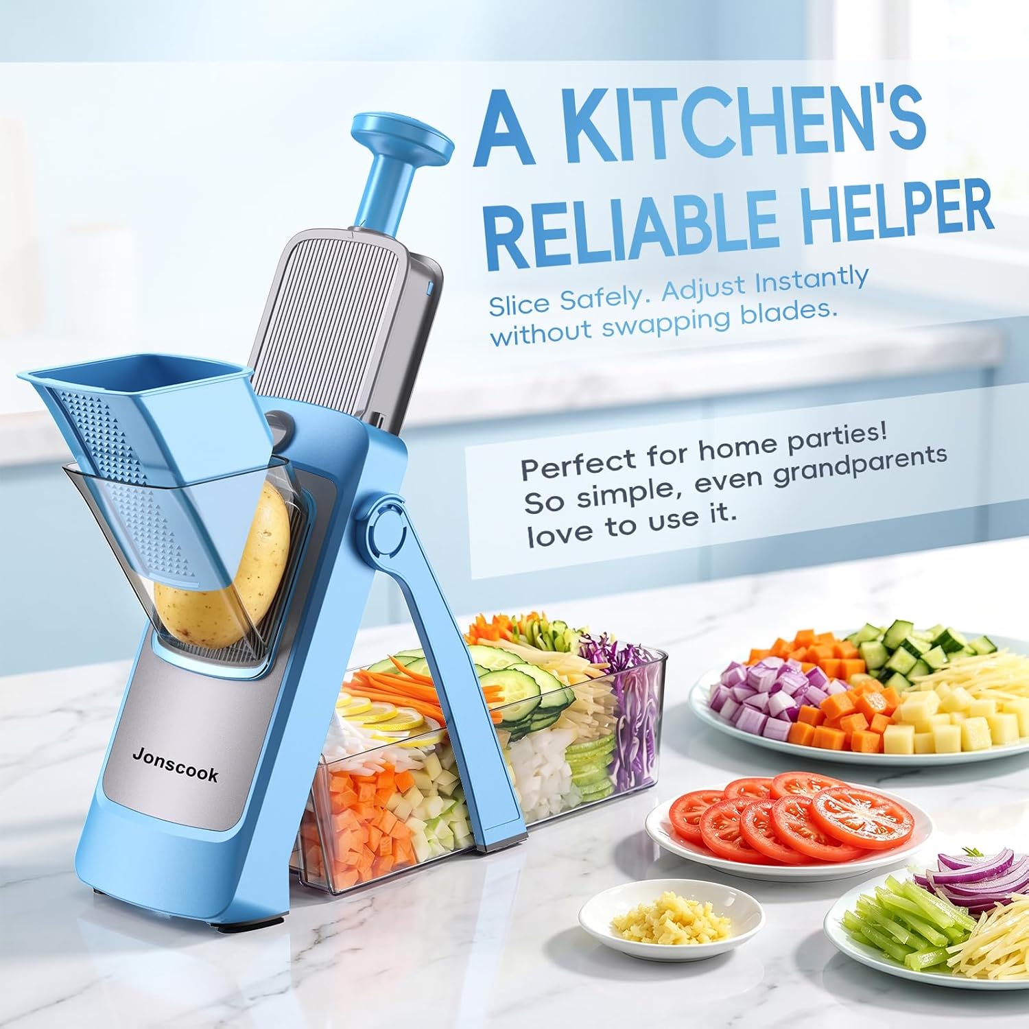 7-in-1 Safe Mandoline Slicer for Kitchen, Vegetable Slicer with Container