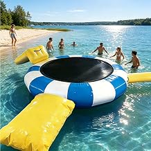Heavy-Duty Water Trampoline/Inflatable Water Bouncing Platform Includes Slide, Water Blob, Climbing Ladder, and Electric Air Pump / Ideal for Lakes, Pools, and Water Parks