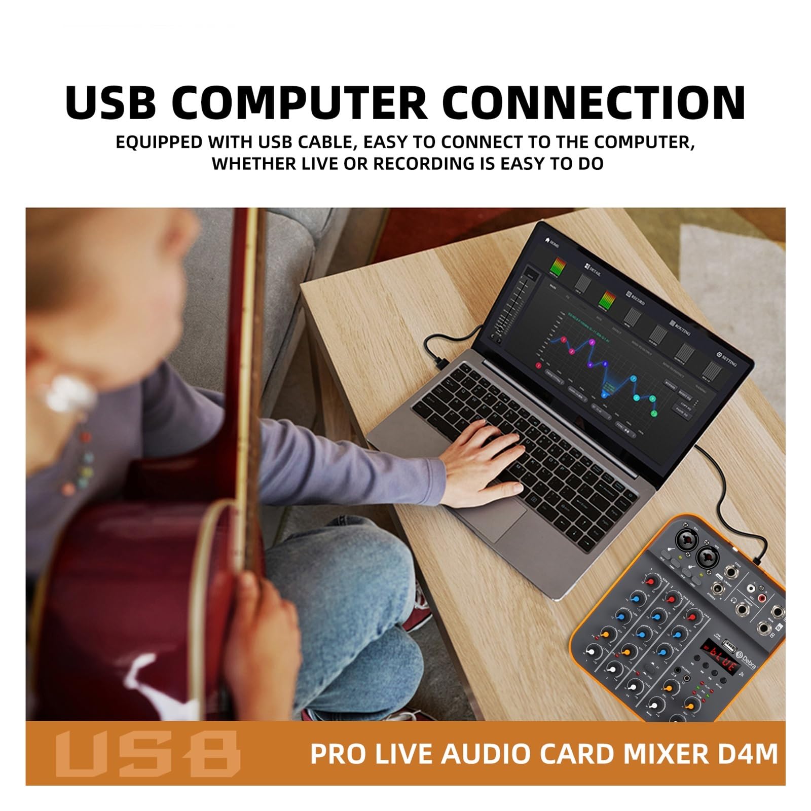 Mixer per DJ, D4M DJ Console Mixer 4 Canali Phantom Power USB DJ 5V Custom Power Console for PC Canto Strumento Musicale