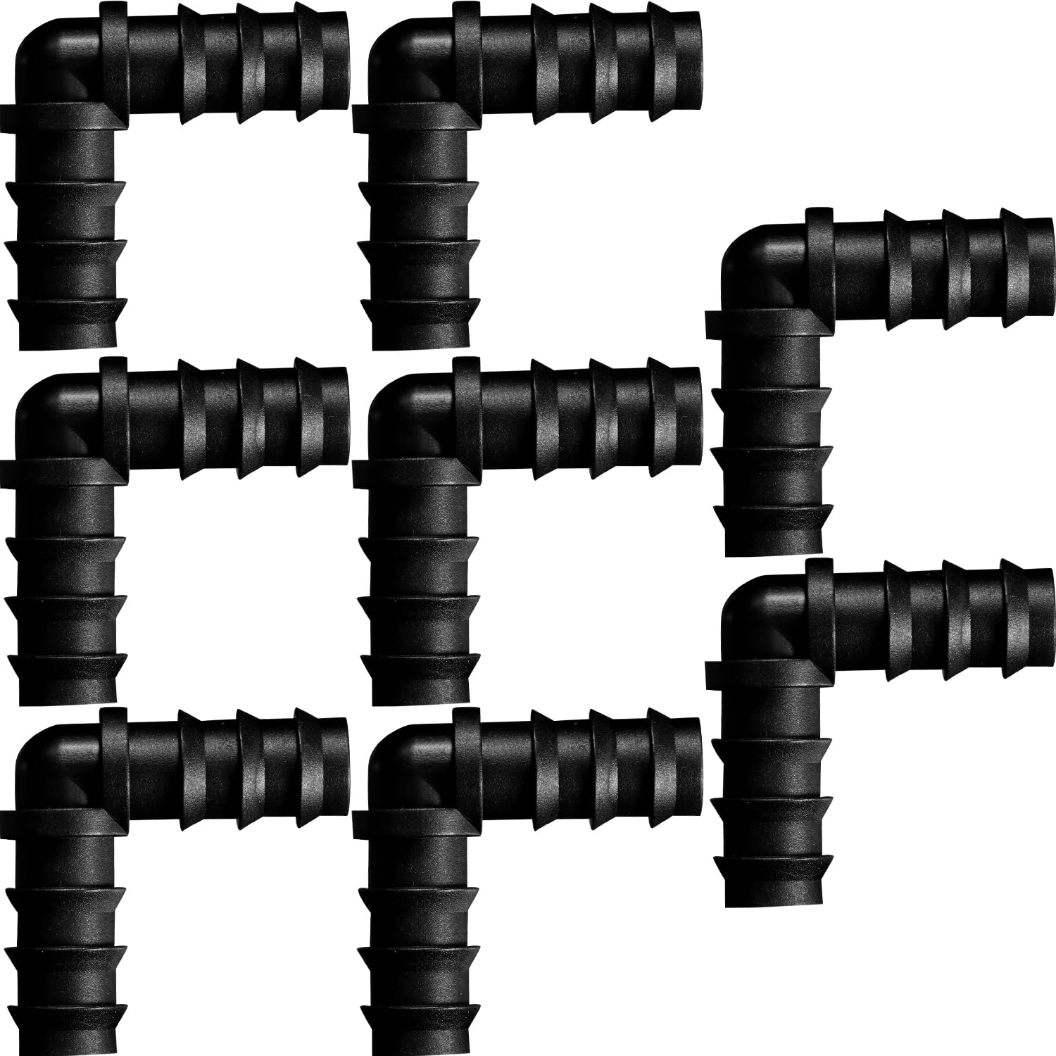 Maitys 8 Pieces 1/2 Inch Drip Irrigation Fittings Parts Soaker Hose Repair Kit Inline Barb Drip Irrigation Hose Connectors Plastic Tubing End Stop for Garden Lawn Sprinkler Systems(Elbow)