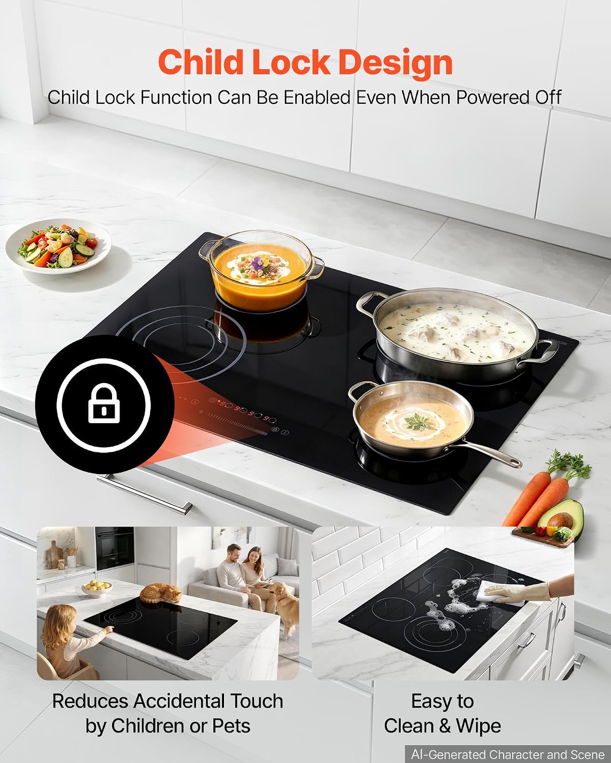 VEVOR Electric Cooktop 30inch 4 Burners Stove Top 7000W 220V No Plug