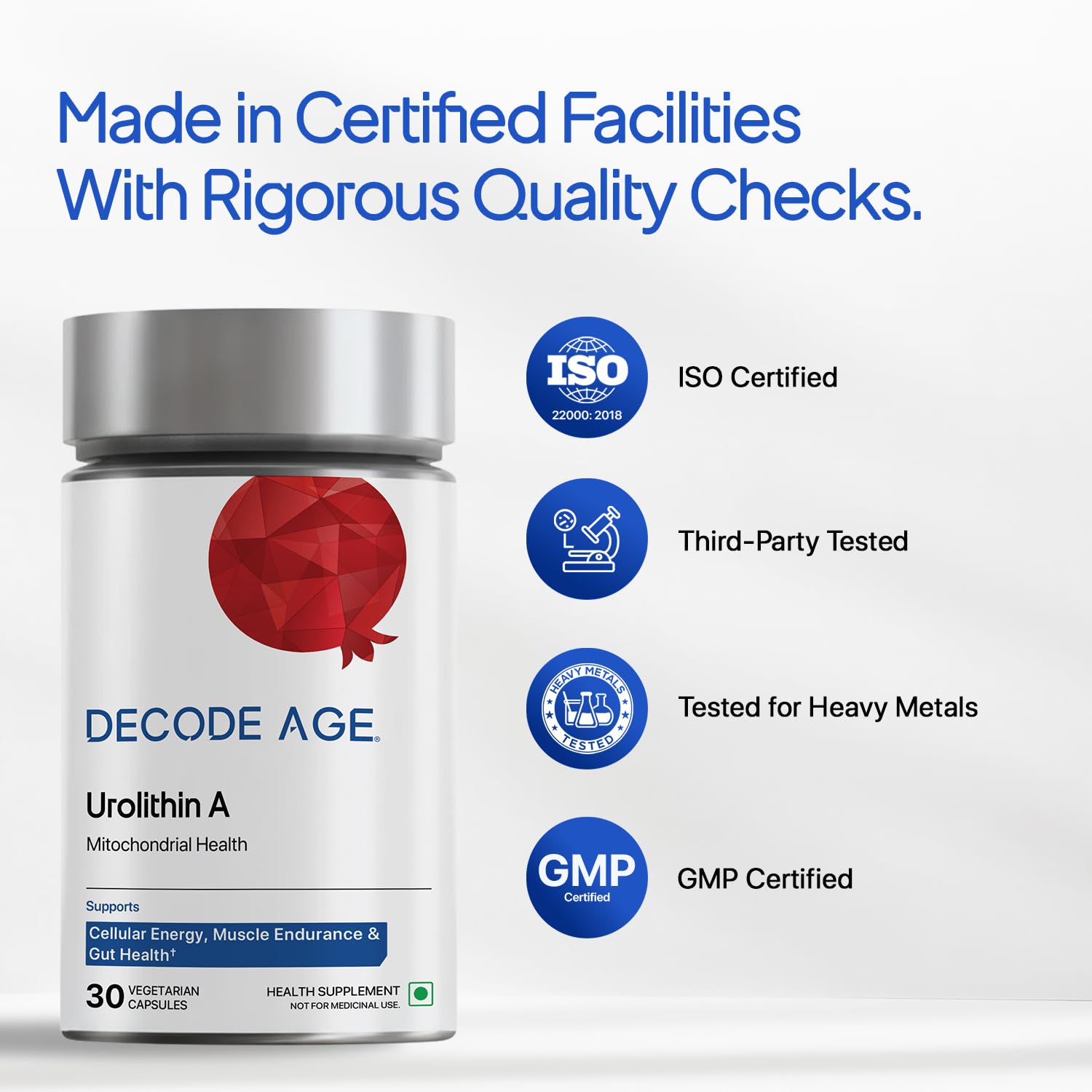 Decode Age Urolithin A 500 mg | Clinically Studied Longevity Supplement for Strength, Endurance & Cellular Renewal | Non-GMO | Urolithin A Supplement for Men and Women 4