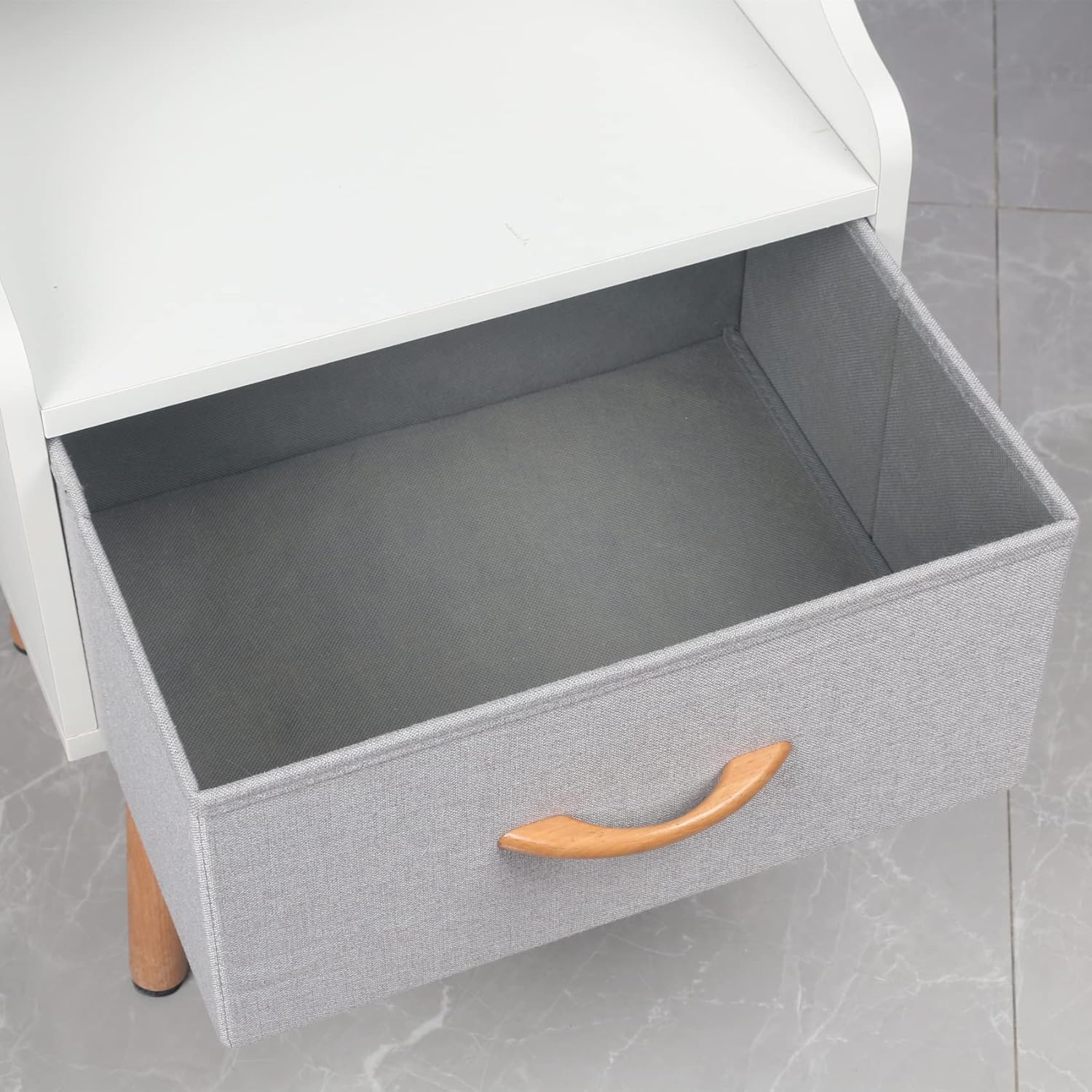 LUCKNOCK NightStand with Fabric Drawer, Bedside Table with Solid Wood Legs, Minimalist and Practical End Side Table with Open Storage Shelf for Bedroom. : Home & Kitchen