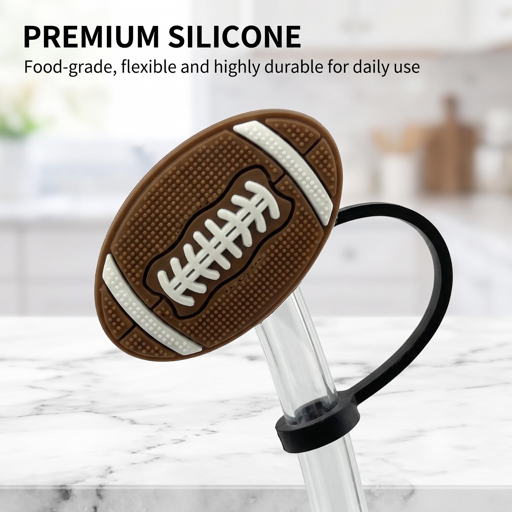 Reusable Straw Covers - Cute Rugby Silicone Caps -4
