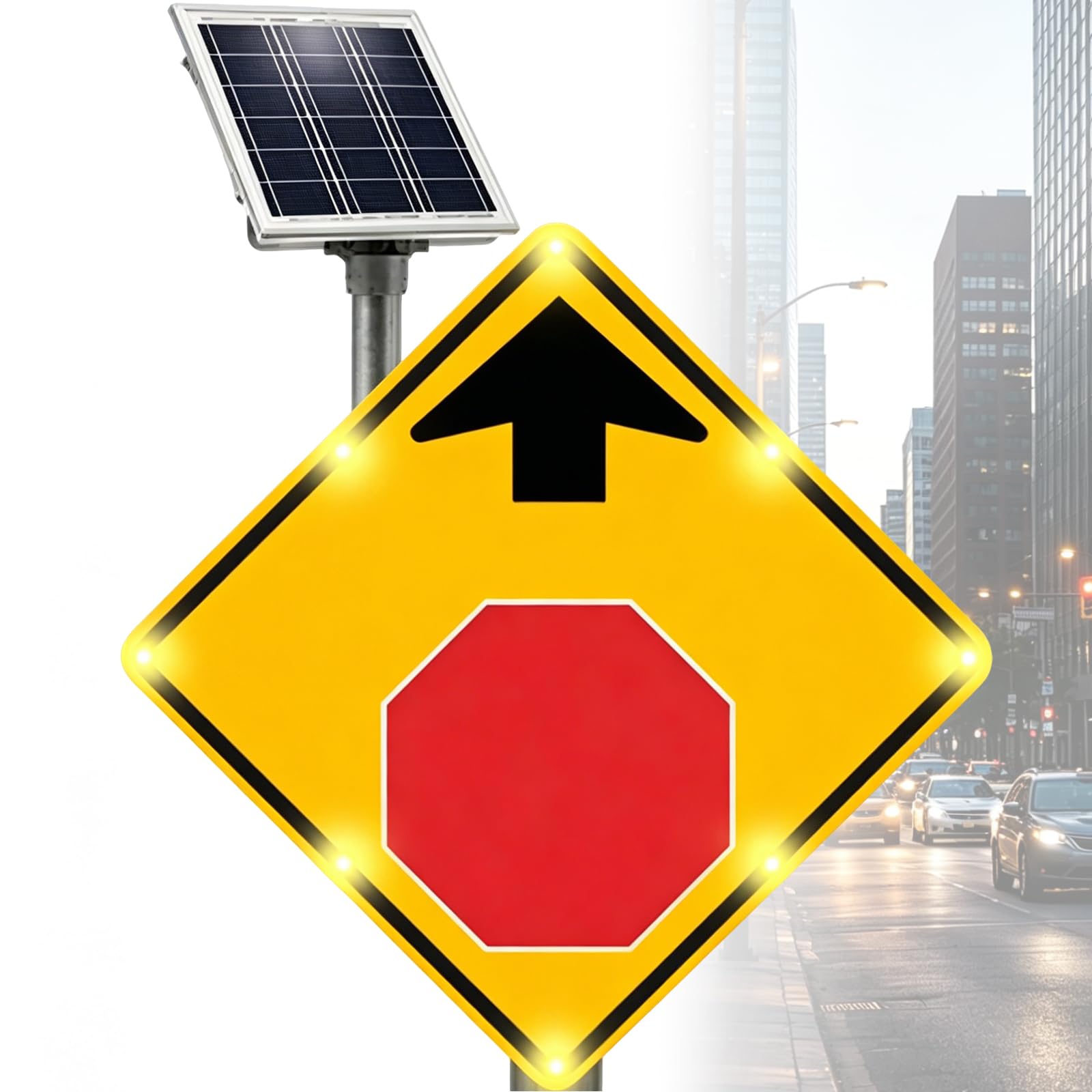 Señal De Parada Adelante, Led con Energía Solar De 24 X 24 Pulgadas, Señal De Parada Adelante, Resistente Al Agua Ip65, Marco De Metal A Prueba De óxido