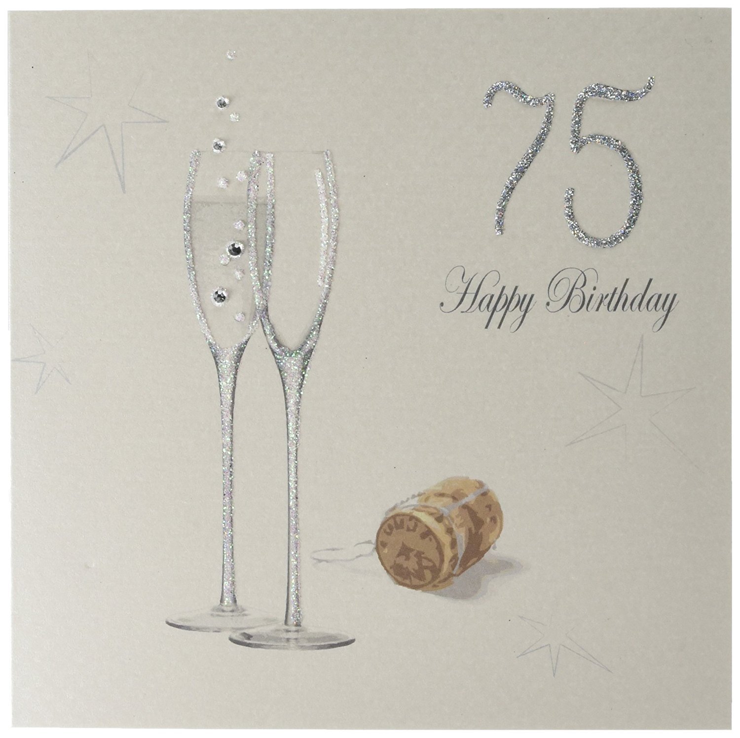 White Cotton Cards 75 Happy Handmade 75Th Birthday Card With Champagne Design, Silver, Pdc75-Silver