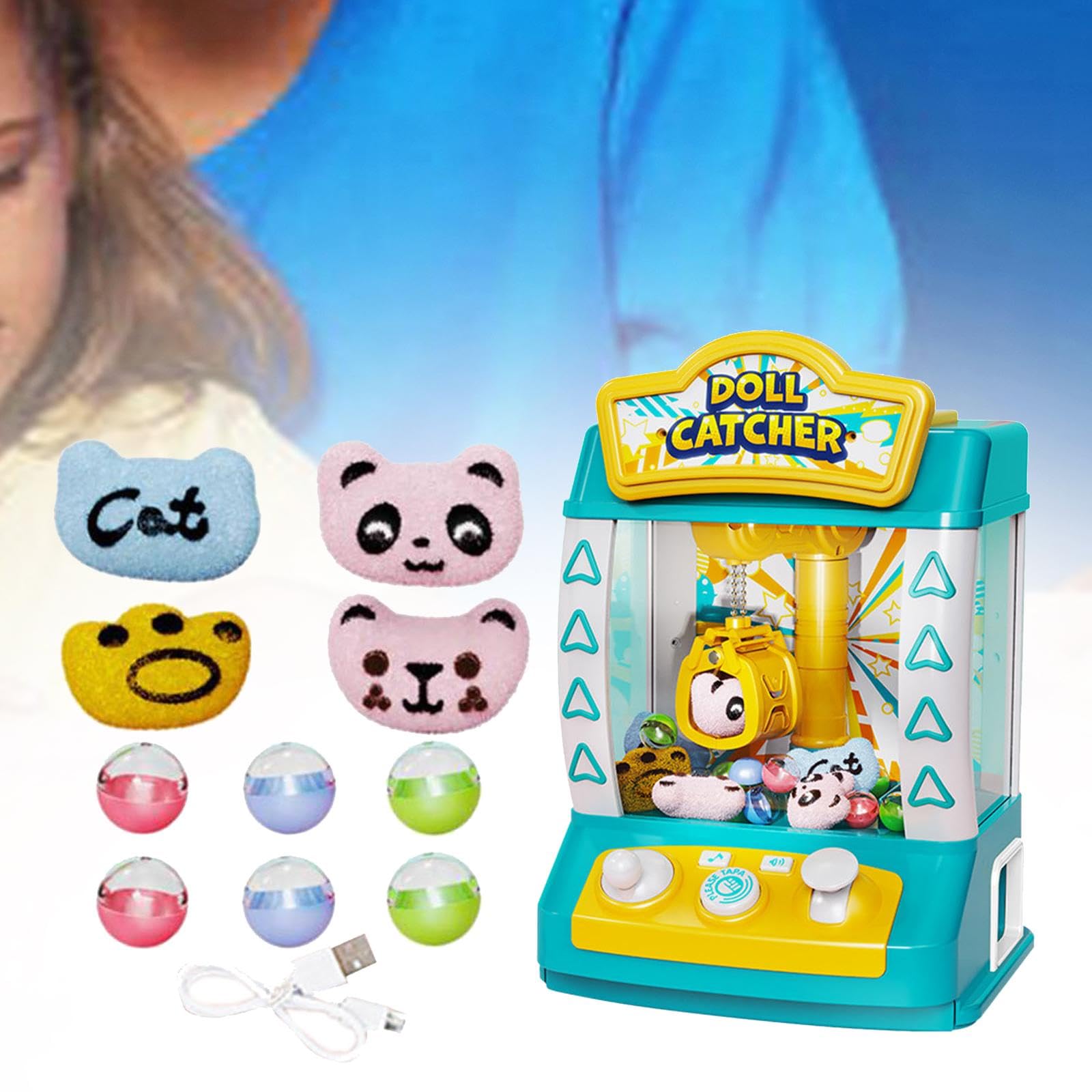 Máquina de Garra Electrónica Mini Máquinas Expendedoras Arcade Dispensador de Juguete Musical para Niños y Adultos Adecuado para Reuniones, Verde 4 Muñecas