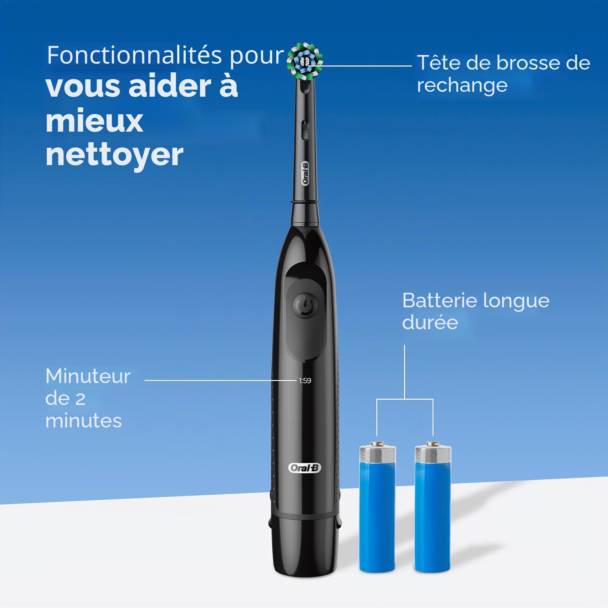 Oral-B Pro 100 CrossAction Brosse à dents à piles Noir