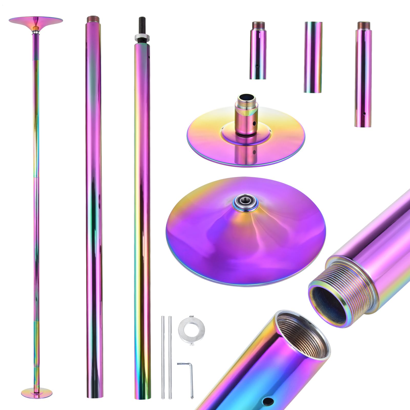 Barra de Pole Dance para Interiores, Plataforma de Pole Dance Sólida de 45 mm, Estática y Giratoria, Altura Ajustable de 216 a 279 cm, Barra de Baile Portátil y Desmontable