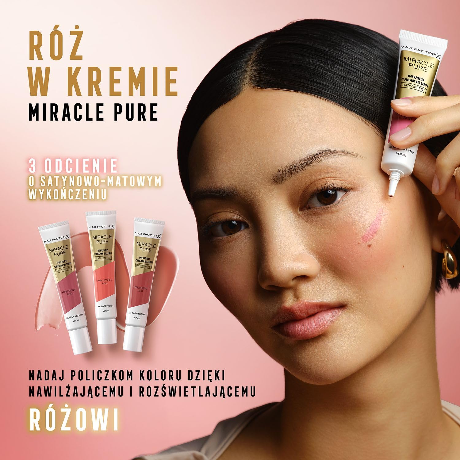 Max Factor Miracle Pure róż do policzków w kremie o satynowo-matowym wykończeniu, Delicate Pink, 15 ml