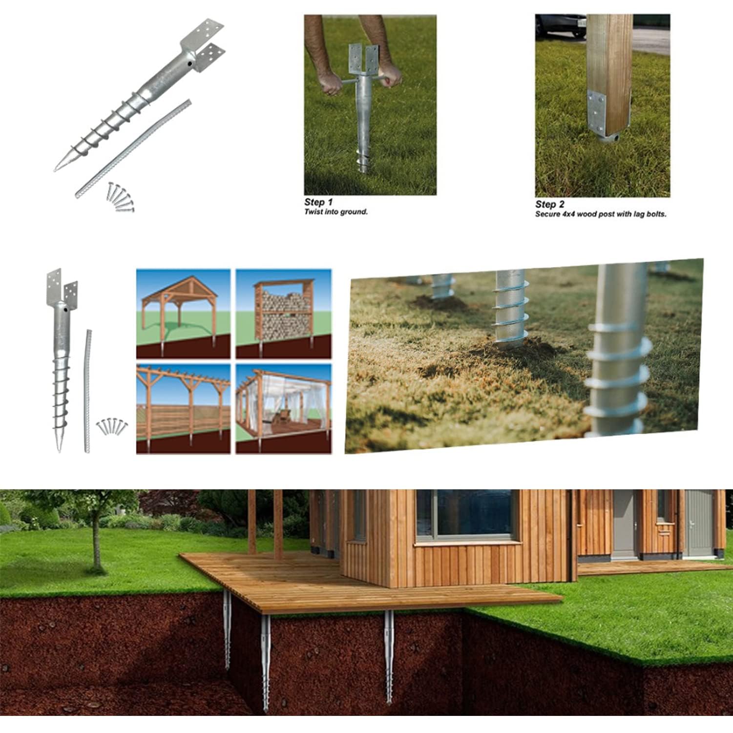 AshmanOnline Tornillo De Tierra Sin Excavación, Tornillo Modelo En U En Estaca De Poste - 27 Pulgadas De Largo, Se Adapta A 4X4 Estándar (3,5 X 3,5 Pulgadas) Ideal para Postes De Buzón - 2 Paquetes