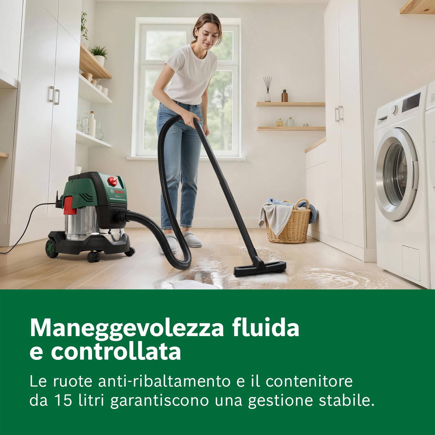 Bosch Aspirapolvere a filo PAS15-220 (Tubi di prolunga, tubo di aspirazione 2,2 m, tubo a gomito/impugnatura, bocchette, borsa in tessuto (Uni), filtro plissettato piatto, UniversalAdapter)