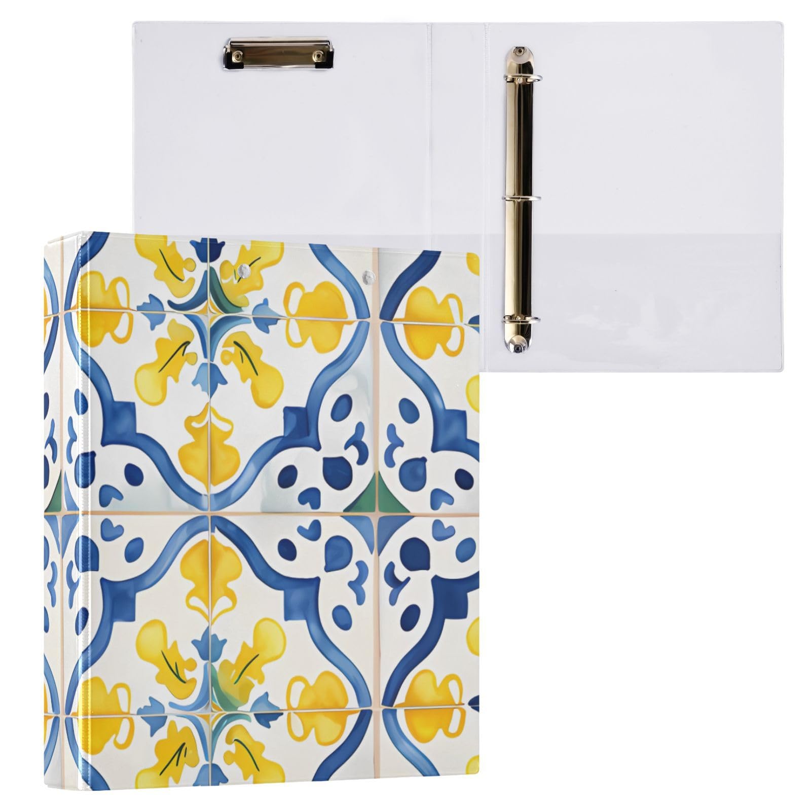 3 Ring Binder Blue Mandala Lemon Paisley Aztec 1.5 inch Binders Three Ring Binders with Clipboard Fit 8.5'' x 11'' Paper 3 Interior PVC Clear Pockets for Office Supplies