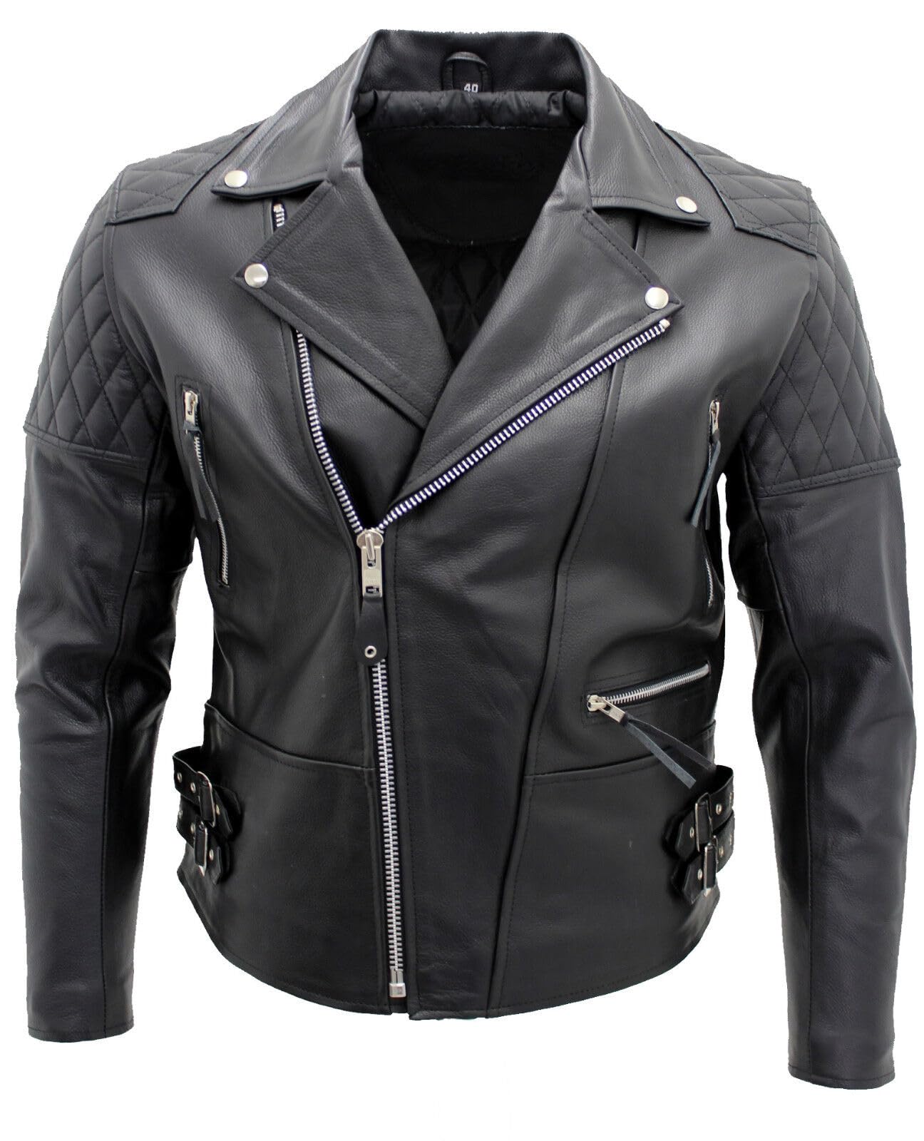 Infinity Men's Black Biker Real Cowhide Leather Jacket XL