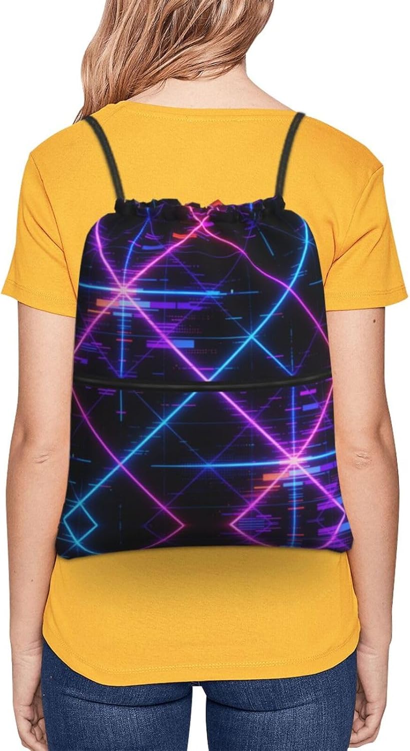 Colorful Lines Print Drawstring Gym Bag, Stylish Sports Bag Unisex, Yoga Bag and Travel Drawstring Bag