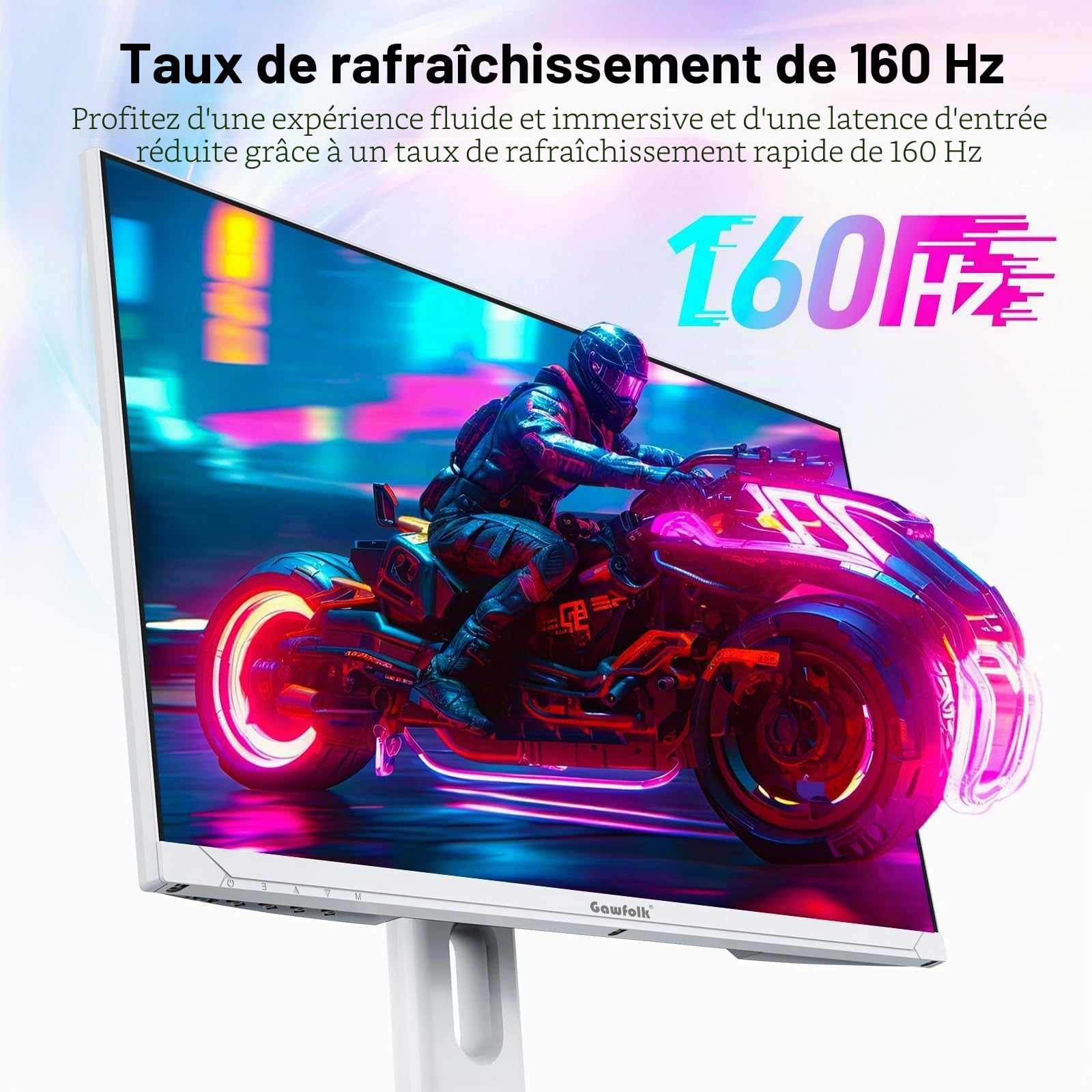 Gawfolk Écran PC 27 Pouces, Moniteur Gaming 160Hz, Ecran PC UHD 4K 3840x2160, 100% sRGB, 1ms MPRT, Interface HDMI & DP, Protection des Yeux,avec Effet Lumière，Compatible VESA