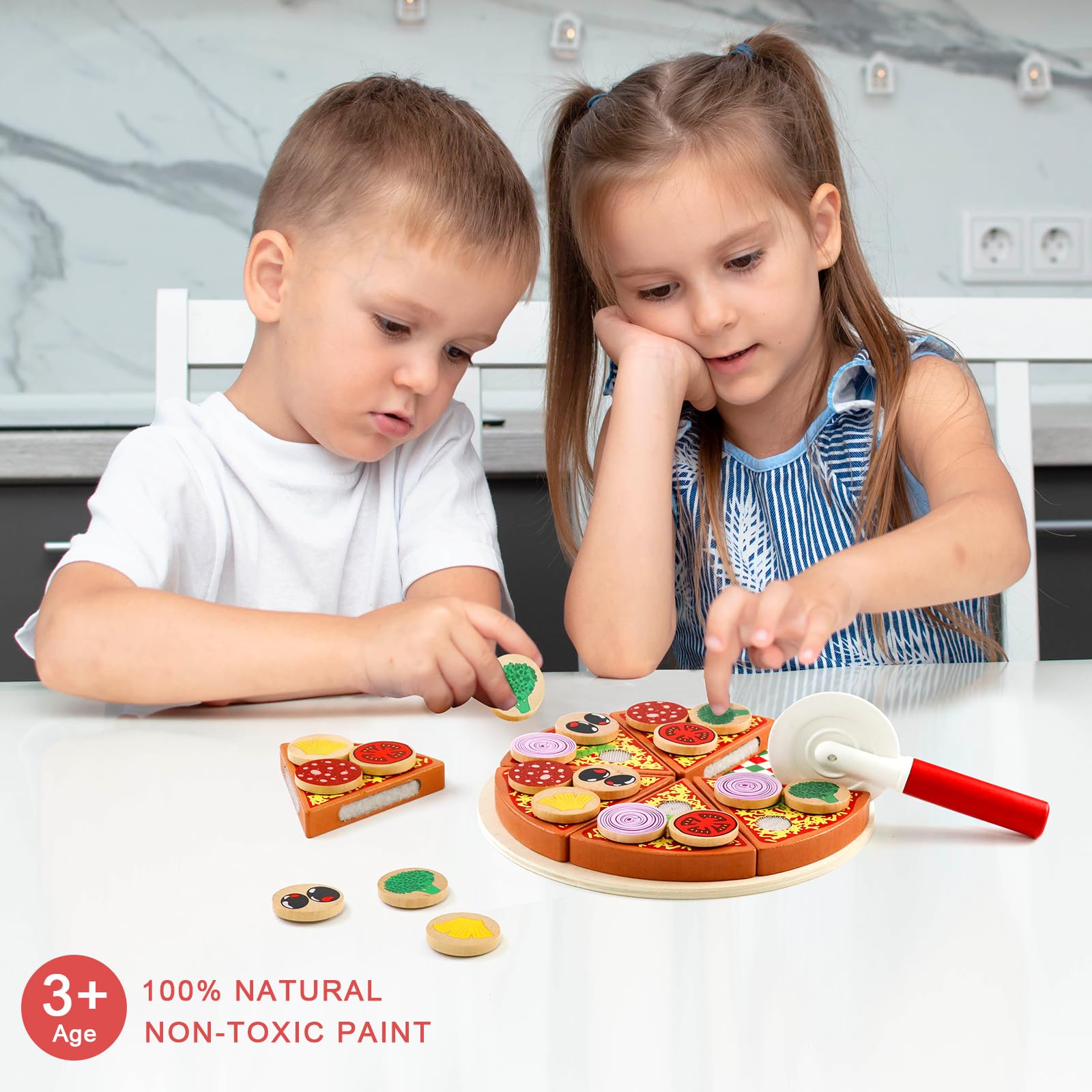 Jouet Pizza En Bois à Découper Pour Enfants - Jeu Éducatif Dinette Avec Accessoires - Cadeau Garçons Et Filles
