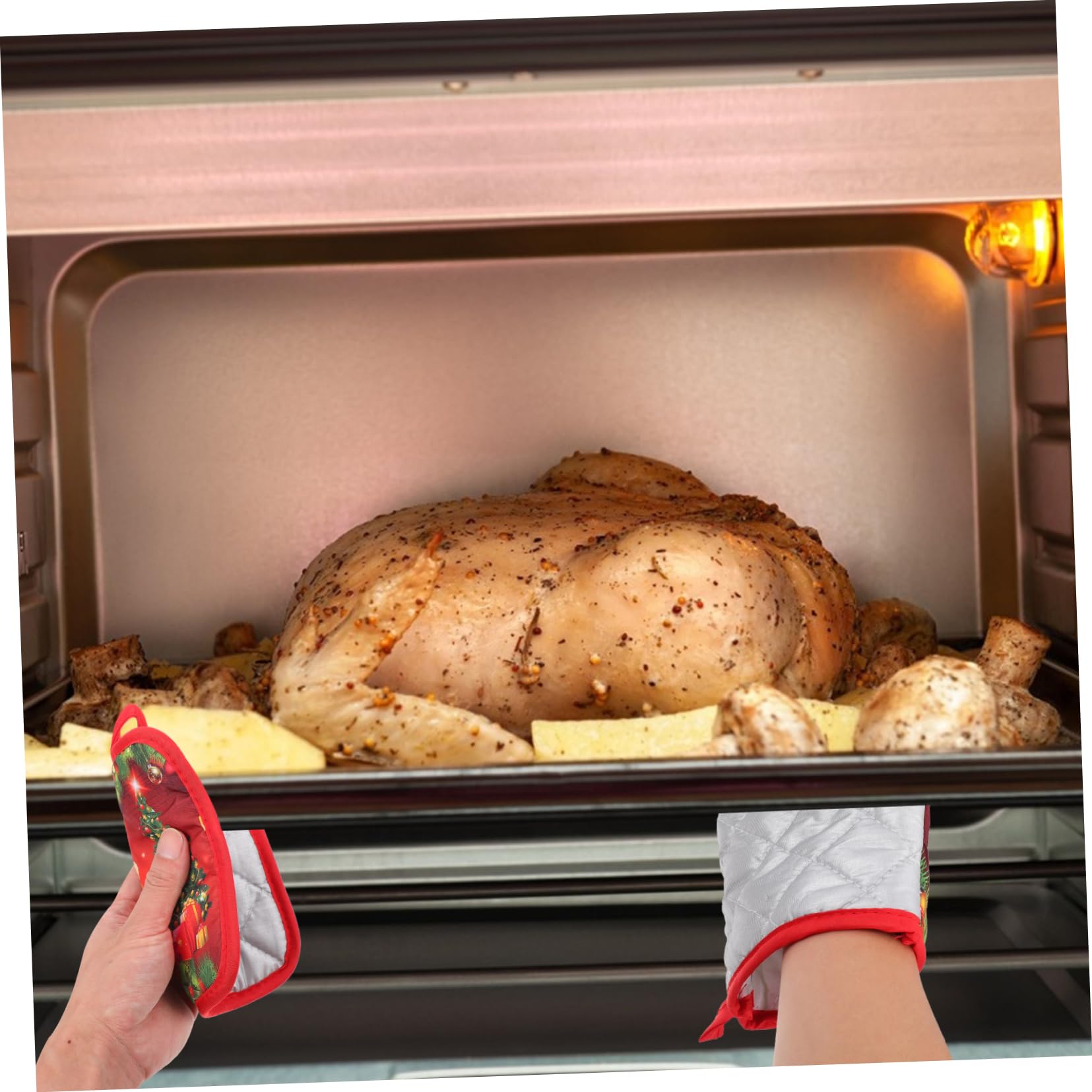 PRETYZOOM 12 Guantes Navideños para Horno Guantes para Barbacoa Cazuela Protector De Manos Guante Antiescaldaduras Guante De Cocina Guante De Cocina Creativo Guante Antideslizante