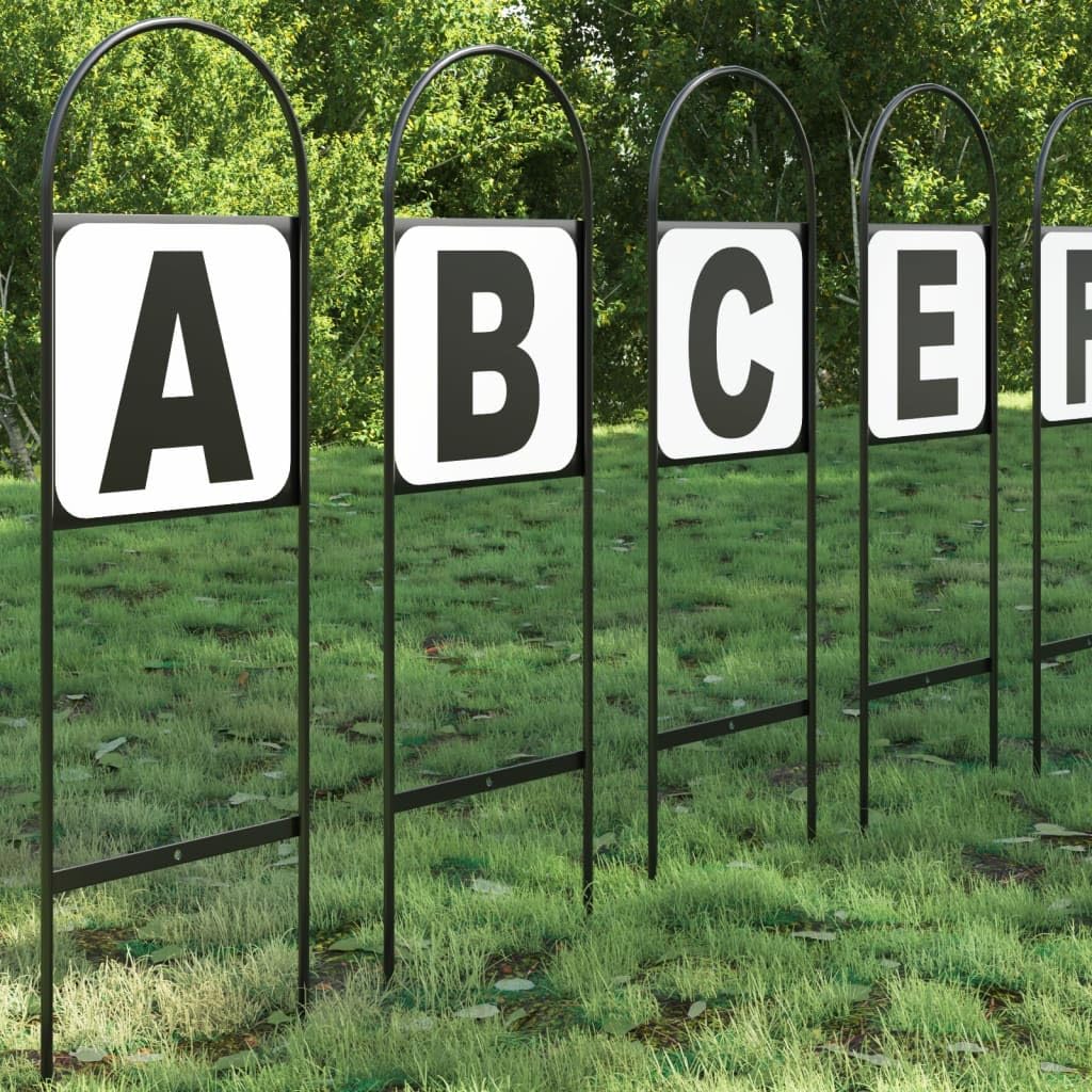 Lot de 8 marqueurs de dressage en acier avec lettres A B C E F H K M Résistant aux intempéries et robuste 22,5 x 69,5 cm Idéal pour terrain d'équitation, tournoi et équipement d'extérieur