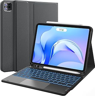 CHESONA iPad Pro 11 inch Case with Keyboard 2022, Dual Bluetooth Channels, 7-Color Backlight, Smart Touchpad, Pencil Holder, Detachable Keyboard Cover for iPad Pro 11", iPad Air 10.9” 4th/5th, Gray