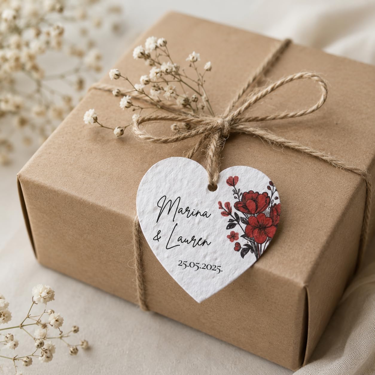 Personalisierte Samenpapier Herzen 6 cm | Gastgeschenk Hochzeit | Papier mit Blumensamen | Anhänger personalisiert | Nachhaltiges Give Away | mit oder ohne Loch (100, Ohne Pflanzanleitung)