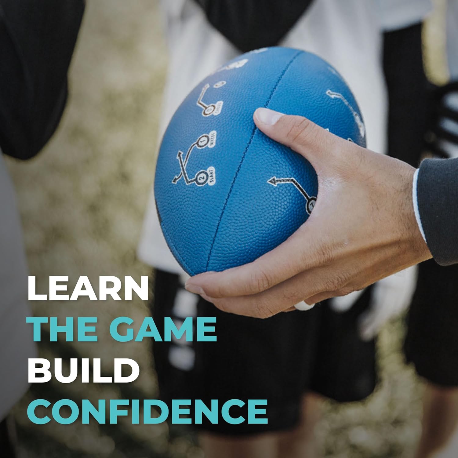 PlayCoach Youth Football in Junior & Peewee Sizes with 10 Basic Passing Routes for Kids 6 to 12 - Endorsed by Drew Brees, Leather Kids and Beach Football, Junior and Peewee Sizes