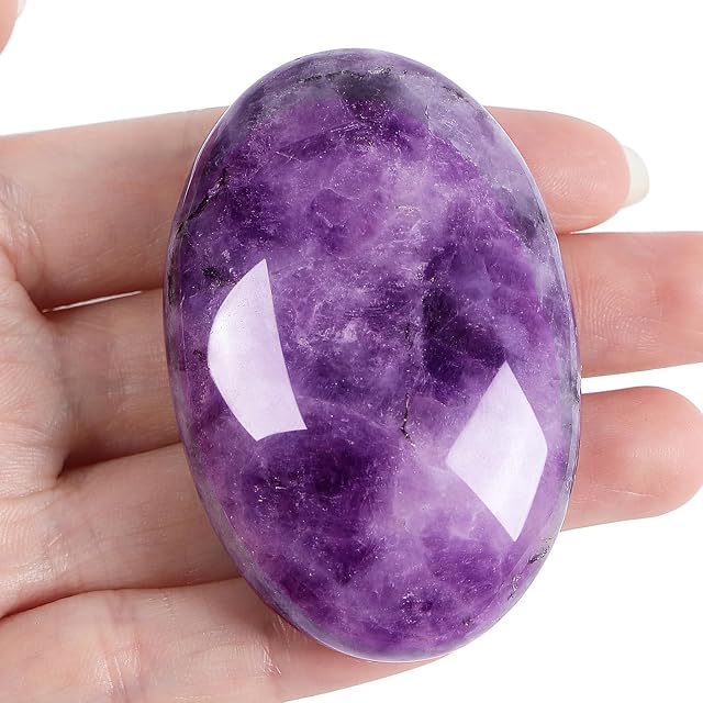 XIANNVXI 2.4" Large Amethyst Crystal Stone Polished Palm Healing Gemstone 0.7" Thick Pocket Worry Stone Crystal for Massage Reiki Stress Relief Balancing Meditation Accessories