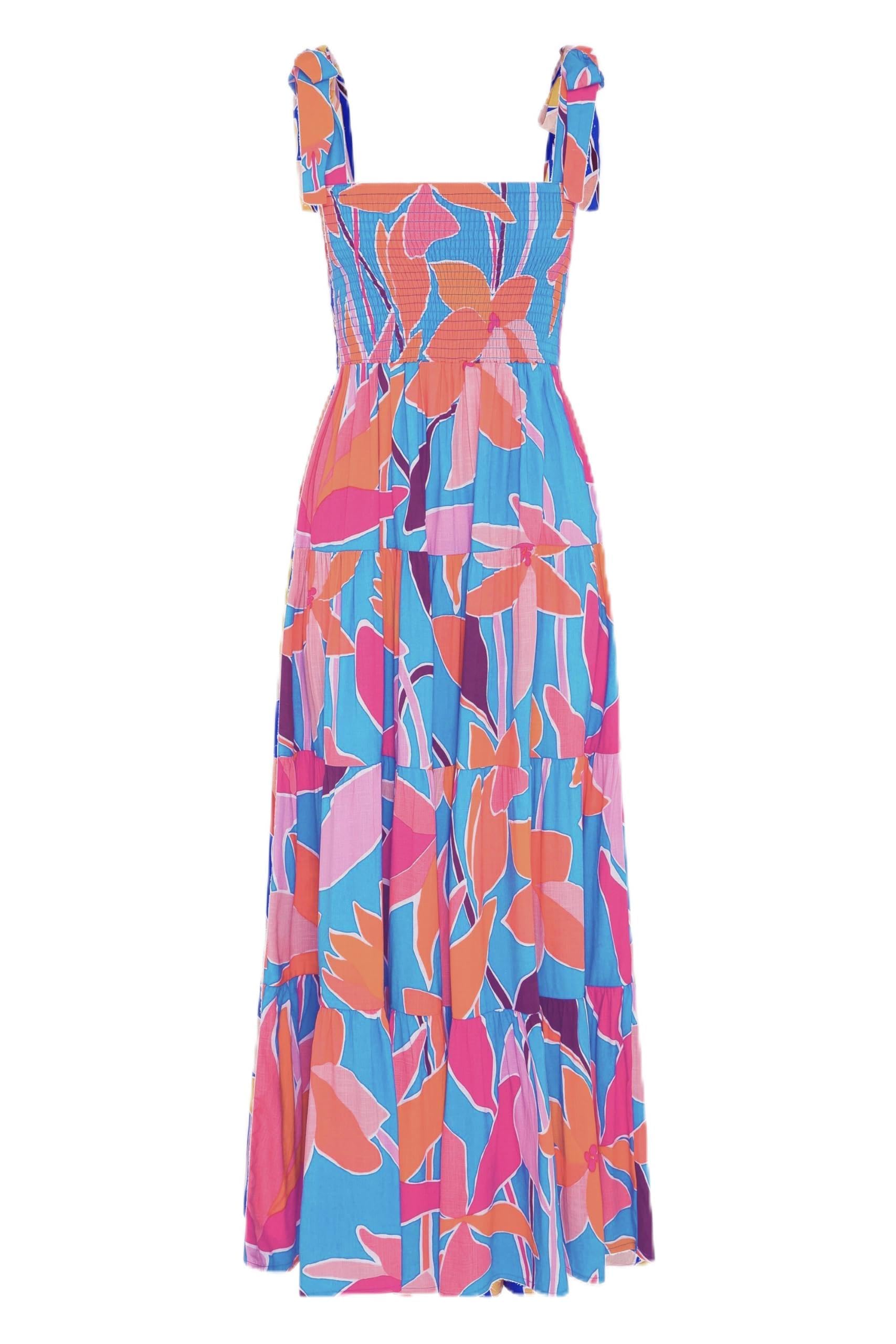 kinstell Women's Summer Boho Spaghetti Strap Square Neck Ruffle Casual Flowy Long Dress Beach Swing Party Maxi Dress