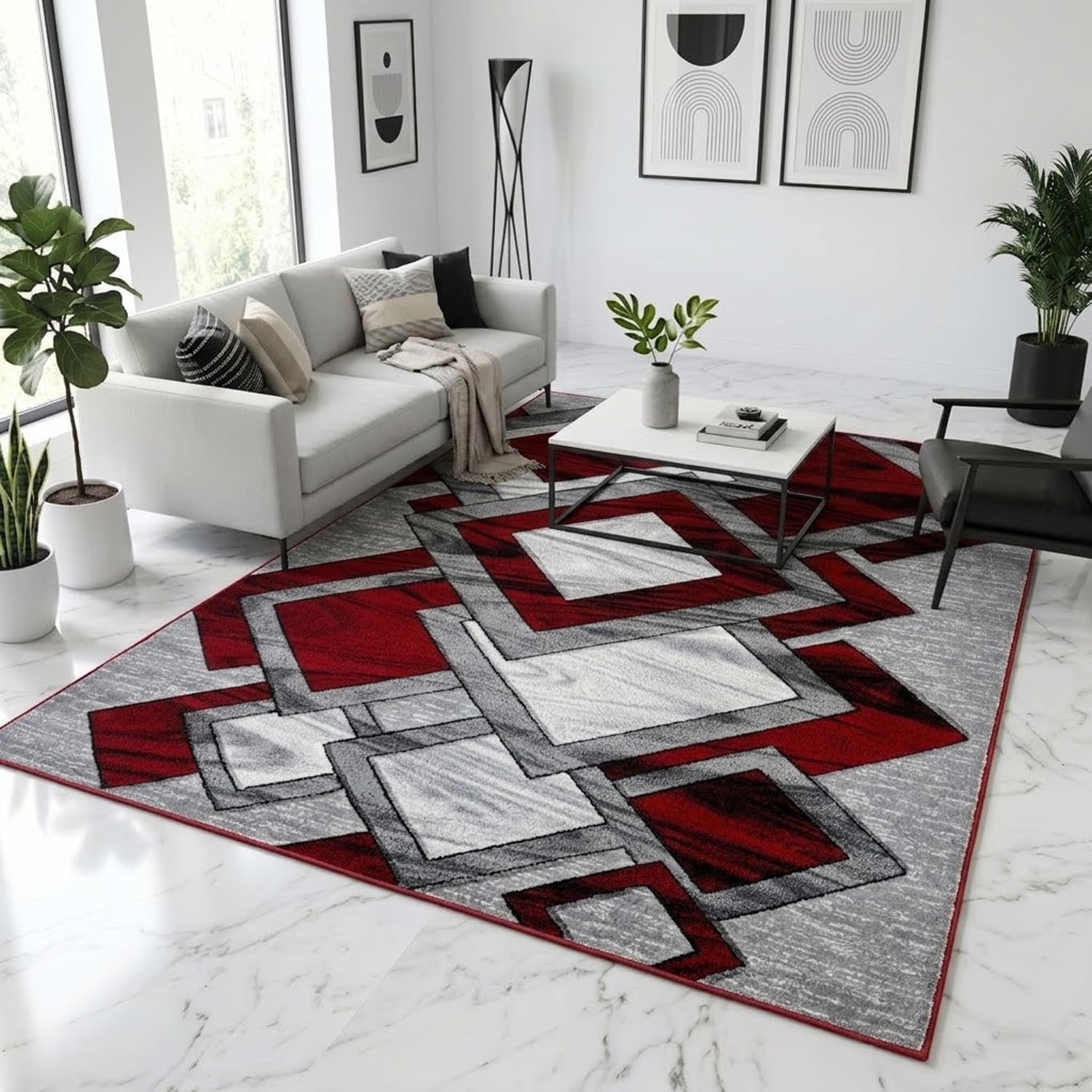 PHP Modern Rugs for Living Room Dining Rooms Bedrooms and Office Carpet Floor Rug - Super Soft Abstract Design High Weight Thick Carpet Rugs - Red, 120 x 170cm โ image 1
