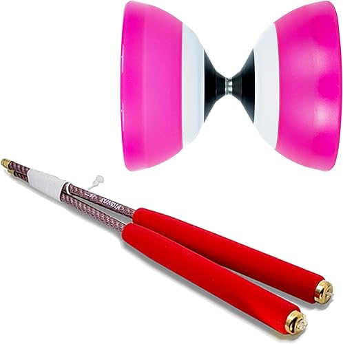 SUNDIA Combo l Serie G3 Diábolo (durazno niebla) + varillas de diábolo de carbono (rojo) – Juego de diábolo profesional, alto rendimiento para todos