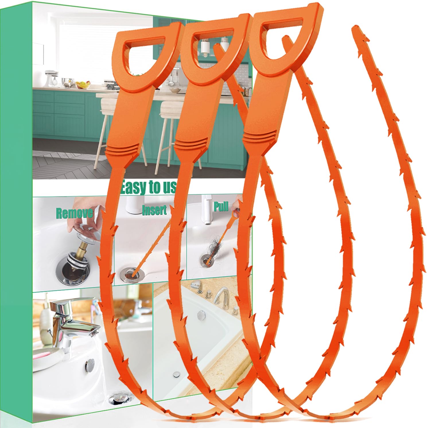 Drain Snake Hair Drain Clog Remover - 3 Pack Shower Snake Sink Unclogger Tool with Exquisite Packaging