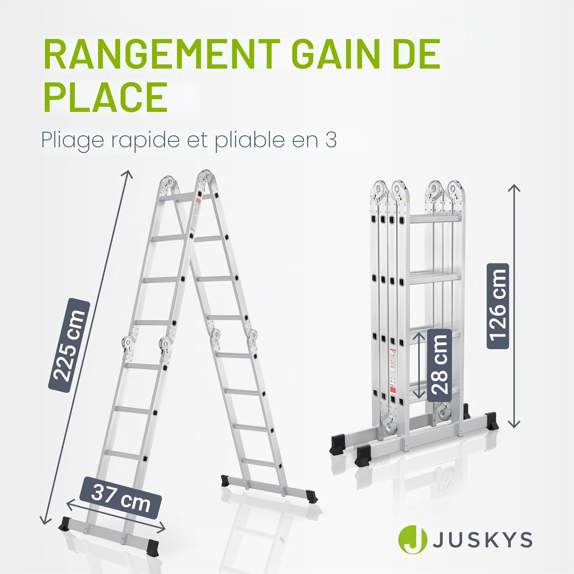 Échelle multifonction en aluminium, Capacité de poids jusqu'à 150 kg, argent