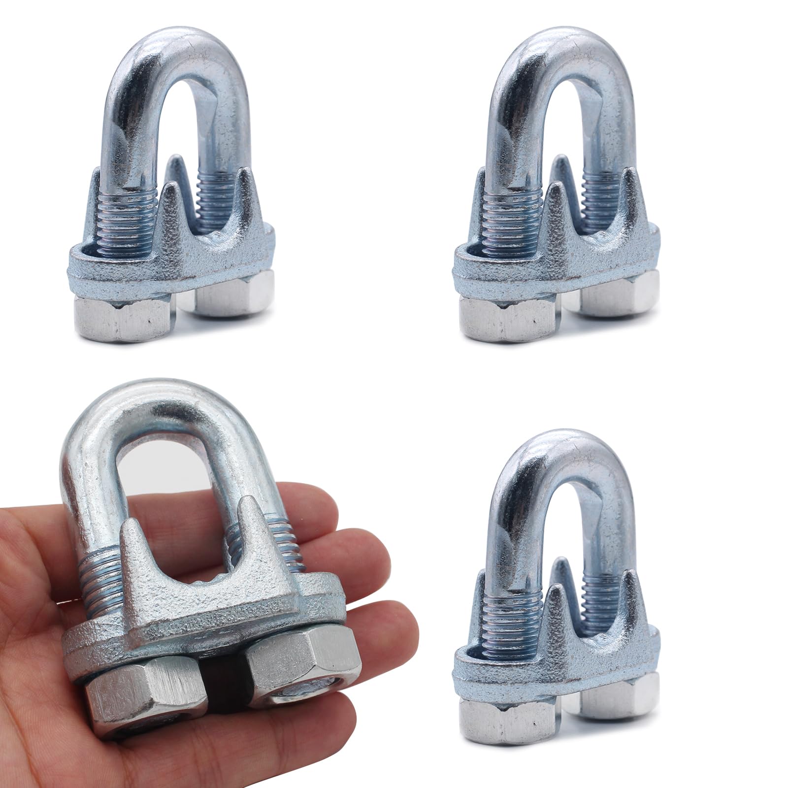 Morsetto per fune metallica da 5/8 pollici, morsetto resistente per cavo metallico, clip per funi metalliche placcate in zinco, 4 pezzi (M15)