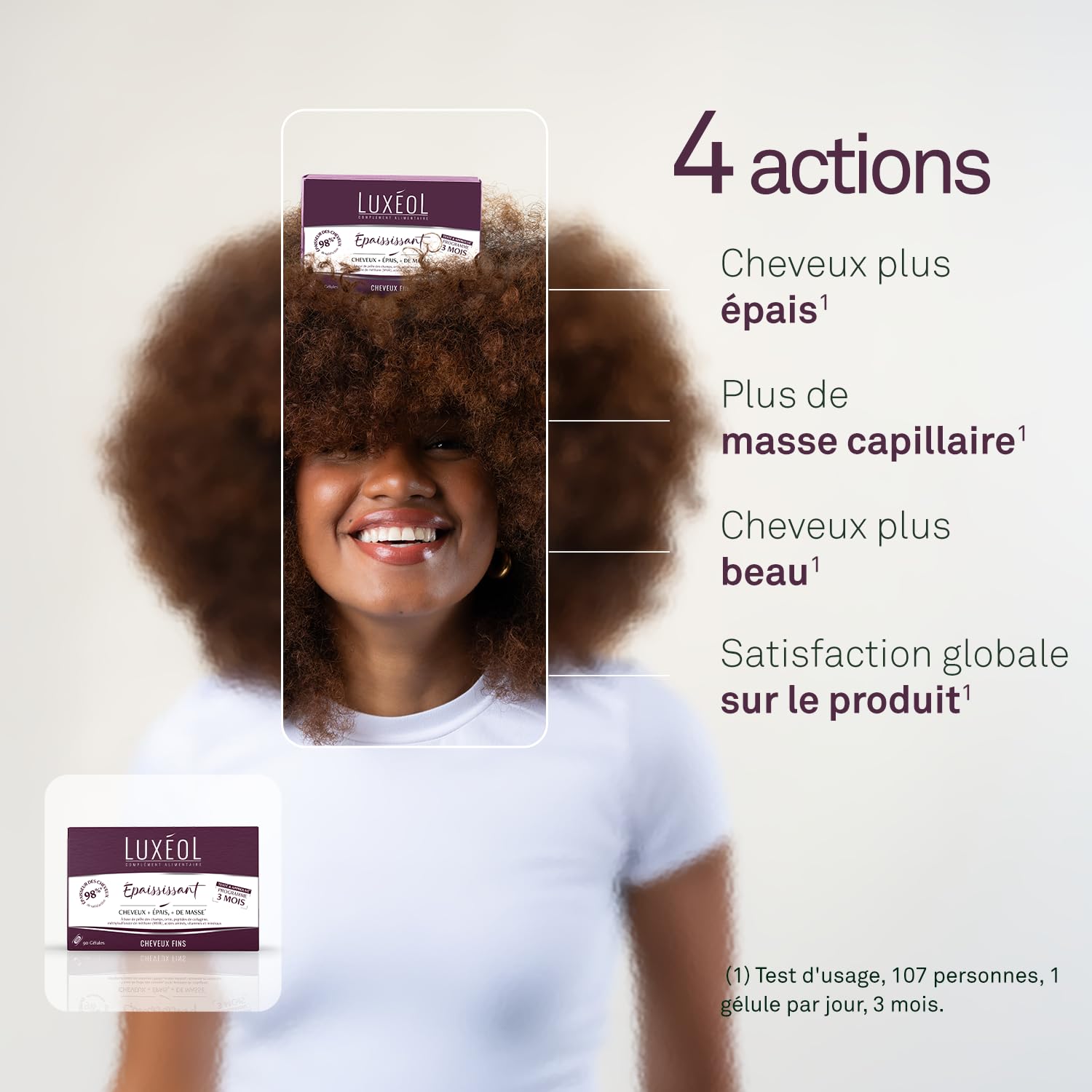 LUXEOL - Complément Alimentaire Epaississant - Cheveux + Epais* - À Base de plantes, peptides de collagène, MSM, acides aminés, Vitamines & Minéraux - Fabriqué en France - 90 gélules (= 90 jours)