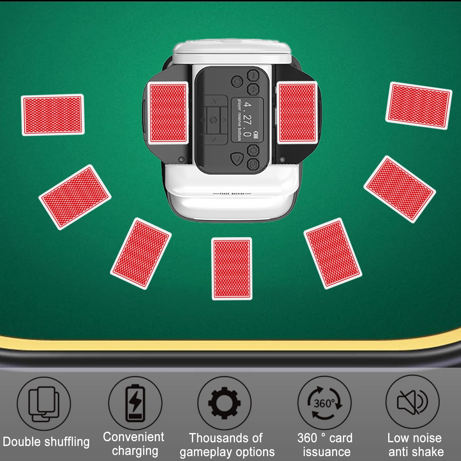 Repartidor y Barajador 2 en 1 Repartidor Automático de Cartas Mezclador Automático de Cartas Giro 360° para 1-3 Barajas,2-12 Jugadores Silencioso,Póker, Blackjack,UNO, Texas Hold'em