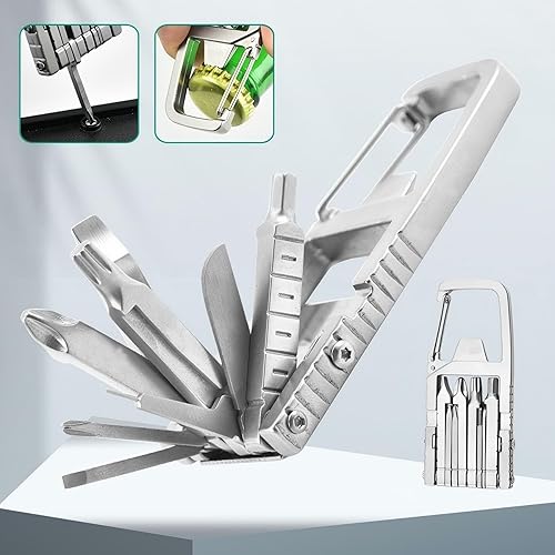 Miniatura 3 de Herramienta multifuncional de bolsillo de acero inoxidable - Herramienta plegable portátil 13 en 1 para ciclismo al aire libre y reparaciones de