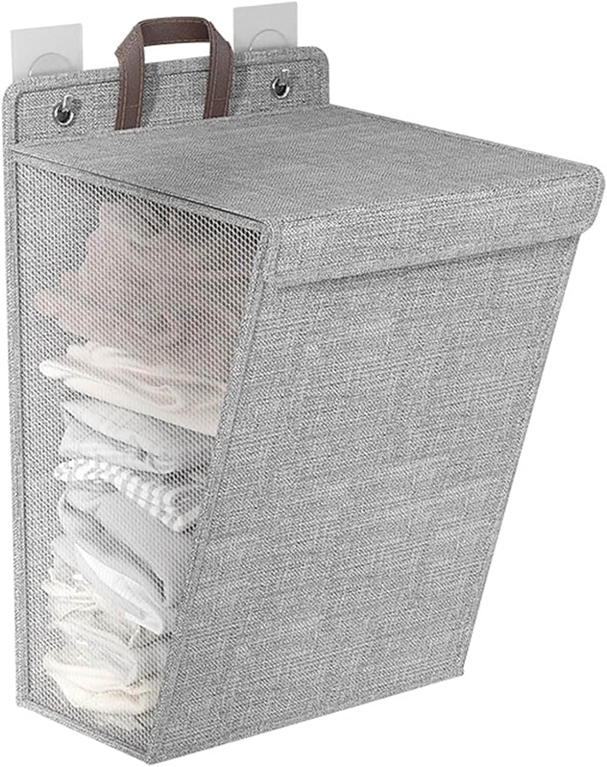 HELIMIX Wall Mounted Laundry Hamper Bag – Small Size (48x36x9 cm) Hanging Laundry Basket with Lid & Handle, Foldable Slim Dirty Clothes Storage Organizer for Bathroom, Bedroom & Dorm – Grey-image-36