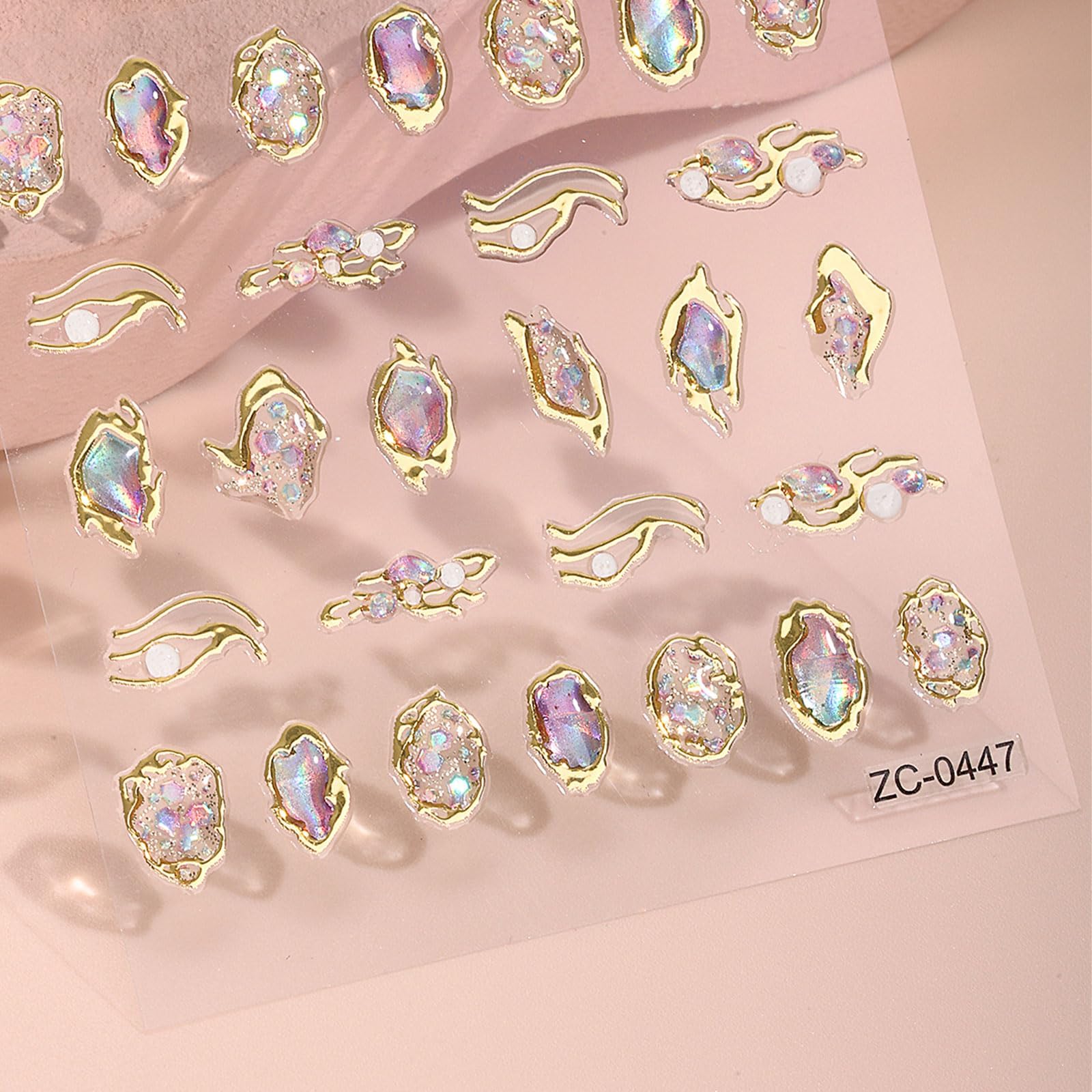 JMEOWIO 3D Embossed Gold Irregular Geometric Nail Art Stickers Decals Self-Adhesive 5D Nail Supplies Nail Art Design Decoration Accessories 1 Sheets
