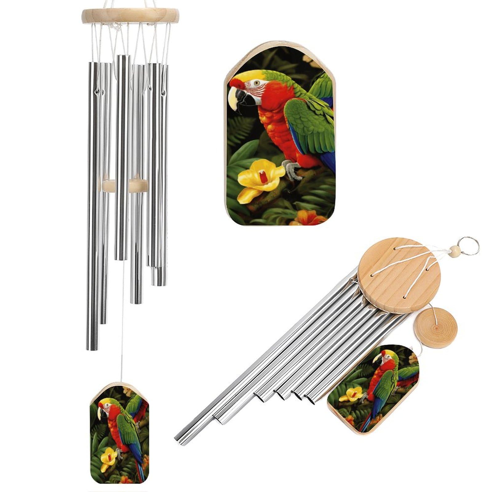 Outdoor Wind Chimes, Tropical Parrot Printed Wind Chimes,Simple Wind Chimes,Curtain Wind Chimes for Home Decoration
